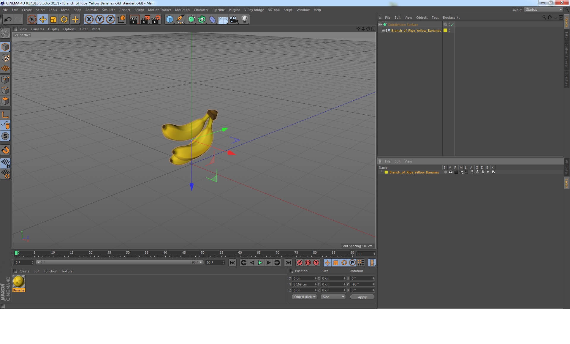 Branch of Ripe Yellow Bananas 3D model