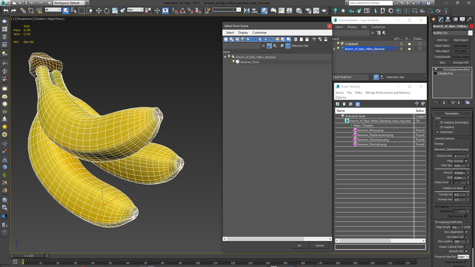 Branch of Ripe Yellow Bananas 3D model