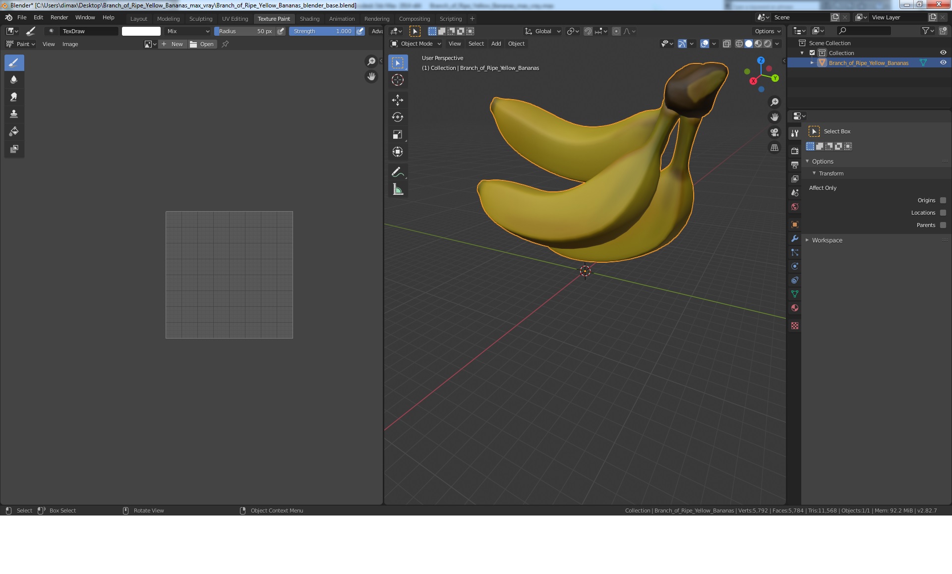 Branch of Ripe Yellow Bananas 3D model