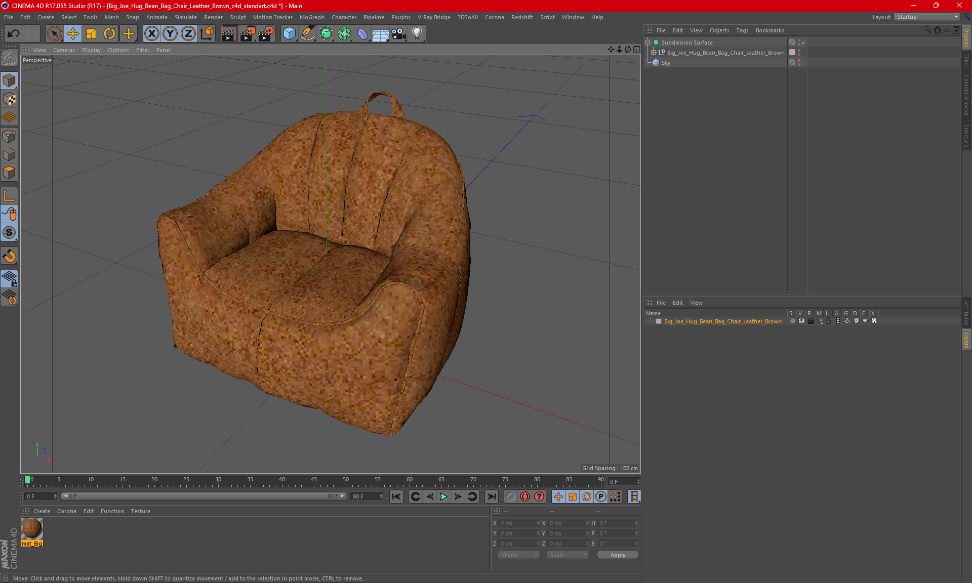 3D model Big Joe Hug Bean Bag Chair Leather Brown
