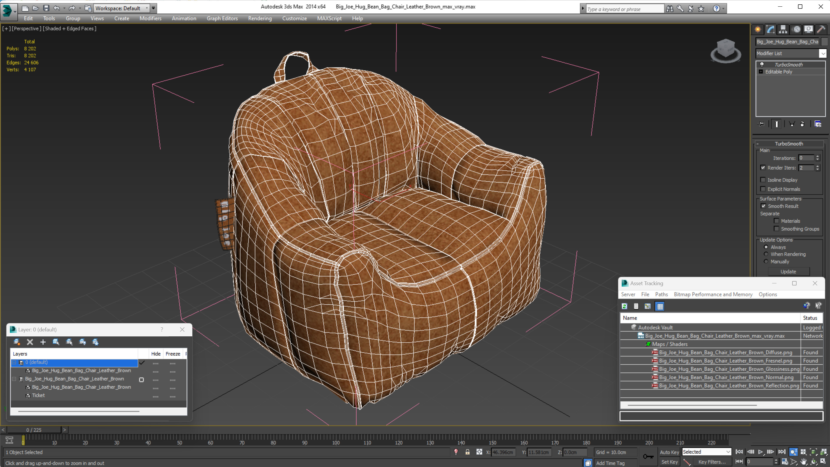3D model Big Joe Hug Bean Bag Chair Leather Brown