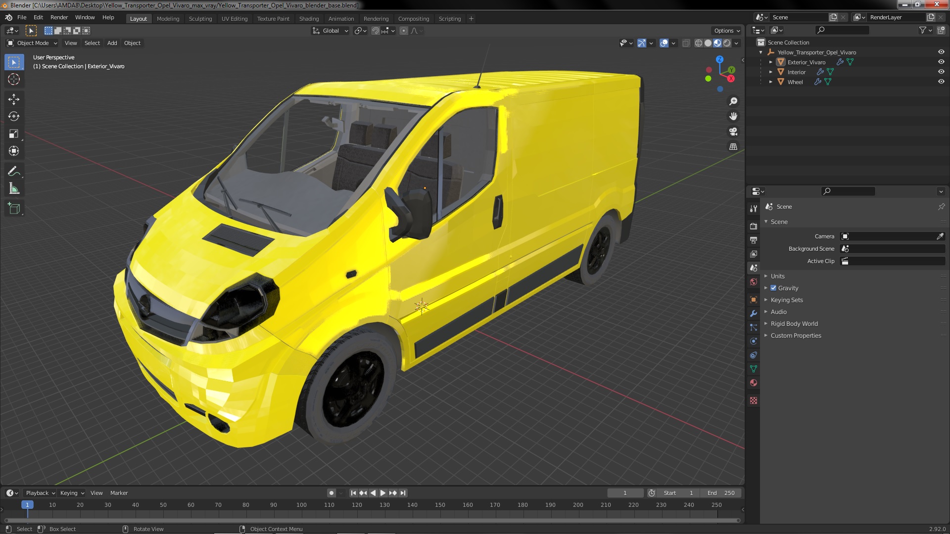 3D model Yellow Transporter Opel Vivaro