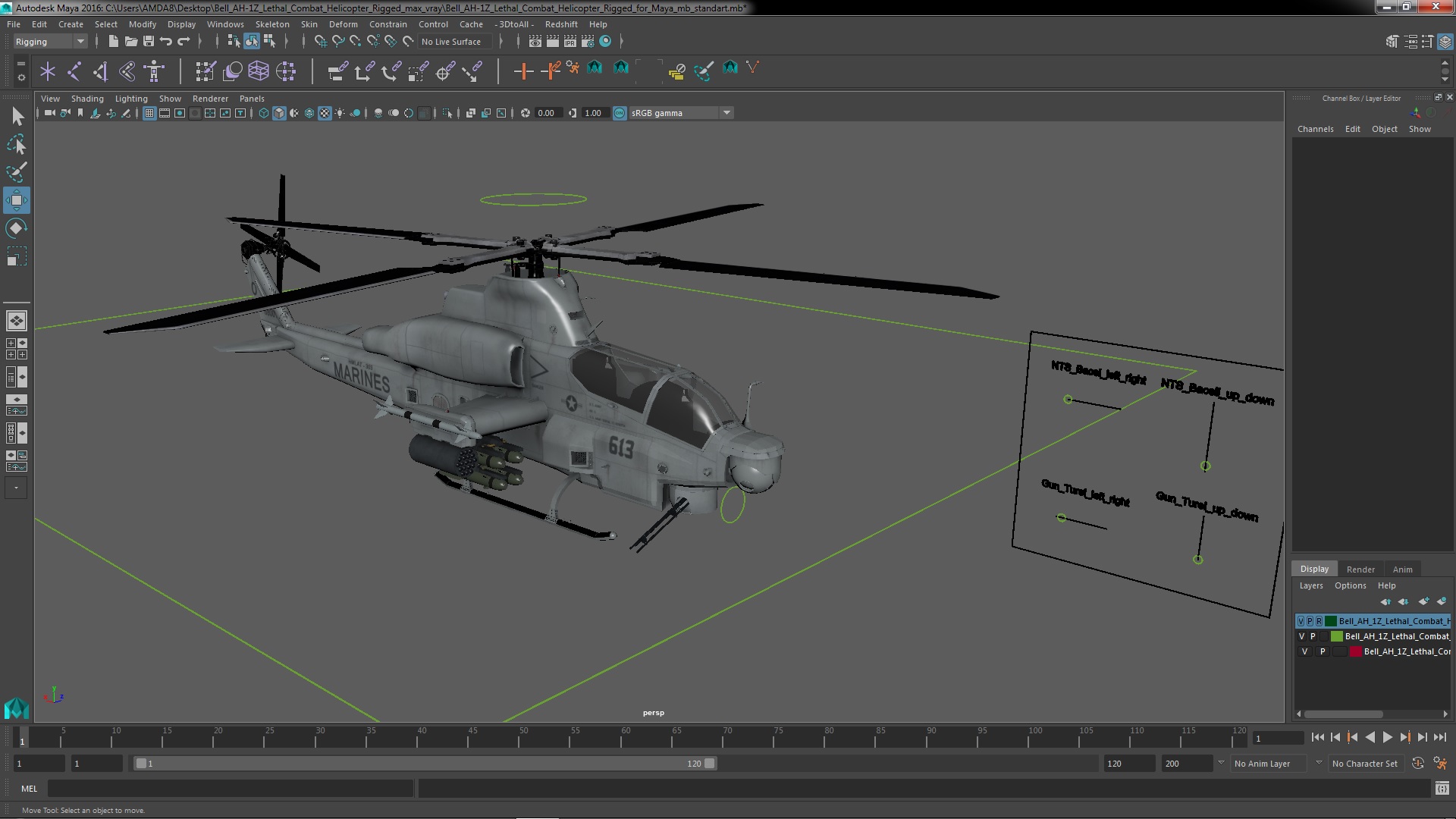 3D Bell AH-1Z Lethal Combat Helicopter Rigged for Maya