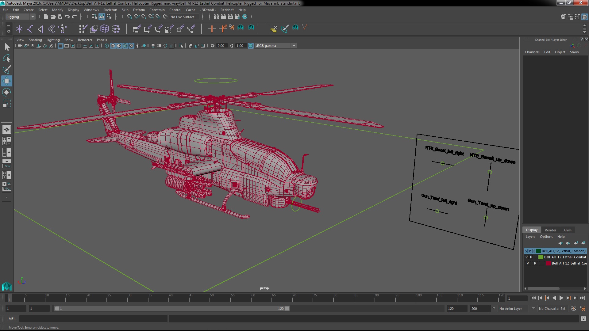 3D Bell AH-1Z Lethal Combat Helicopter Rigged for Maya