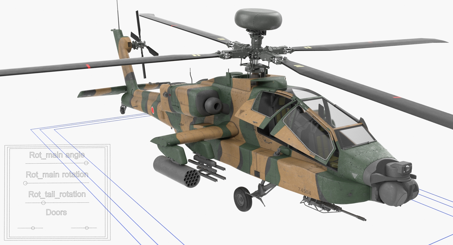 AH 64D Apache Longbow Japan Rigged 3D model