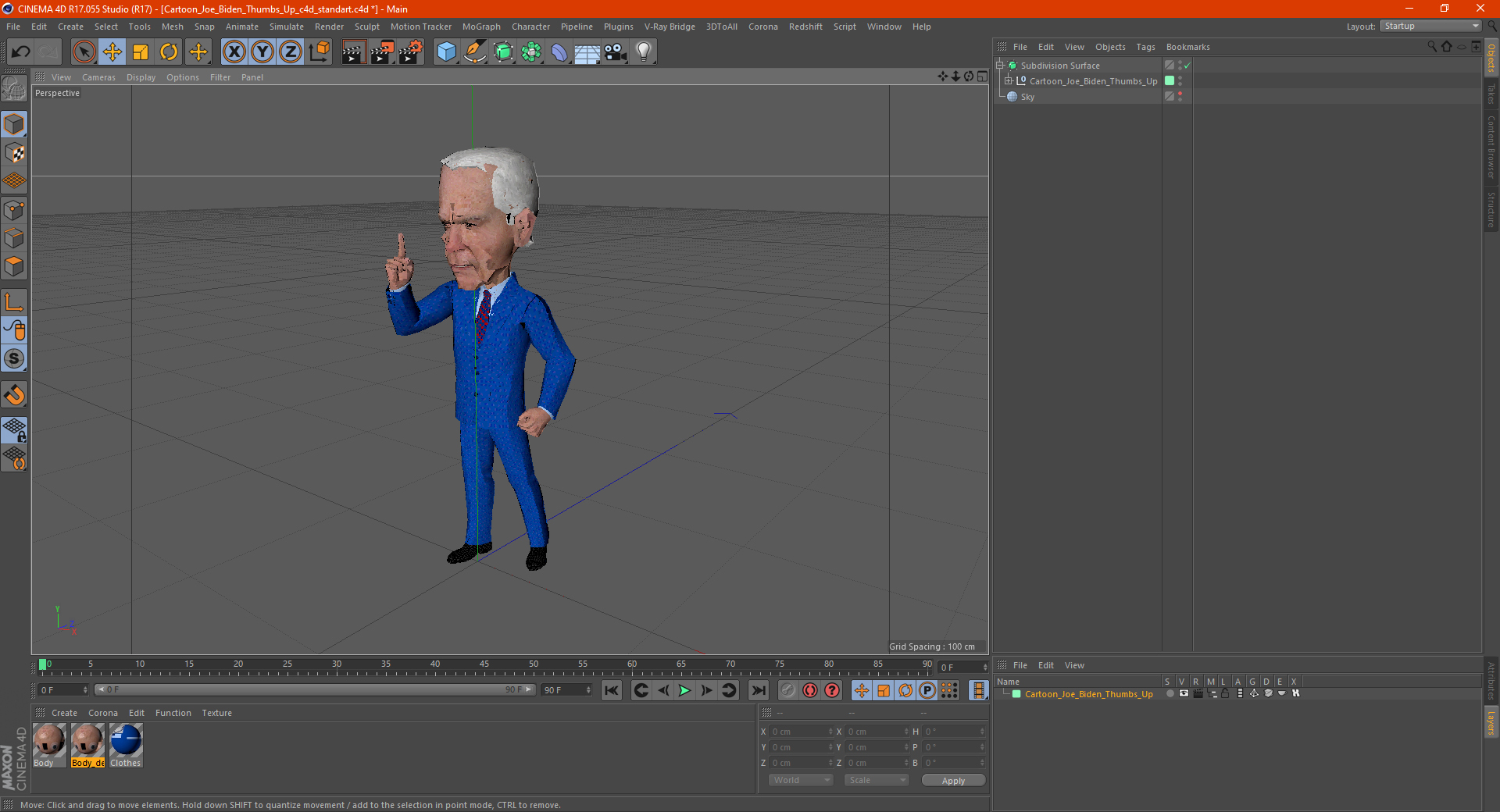 Cartoon Joe Biden Thumbs Up 3D