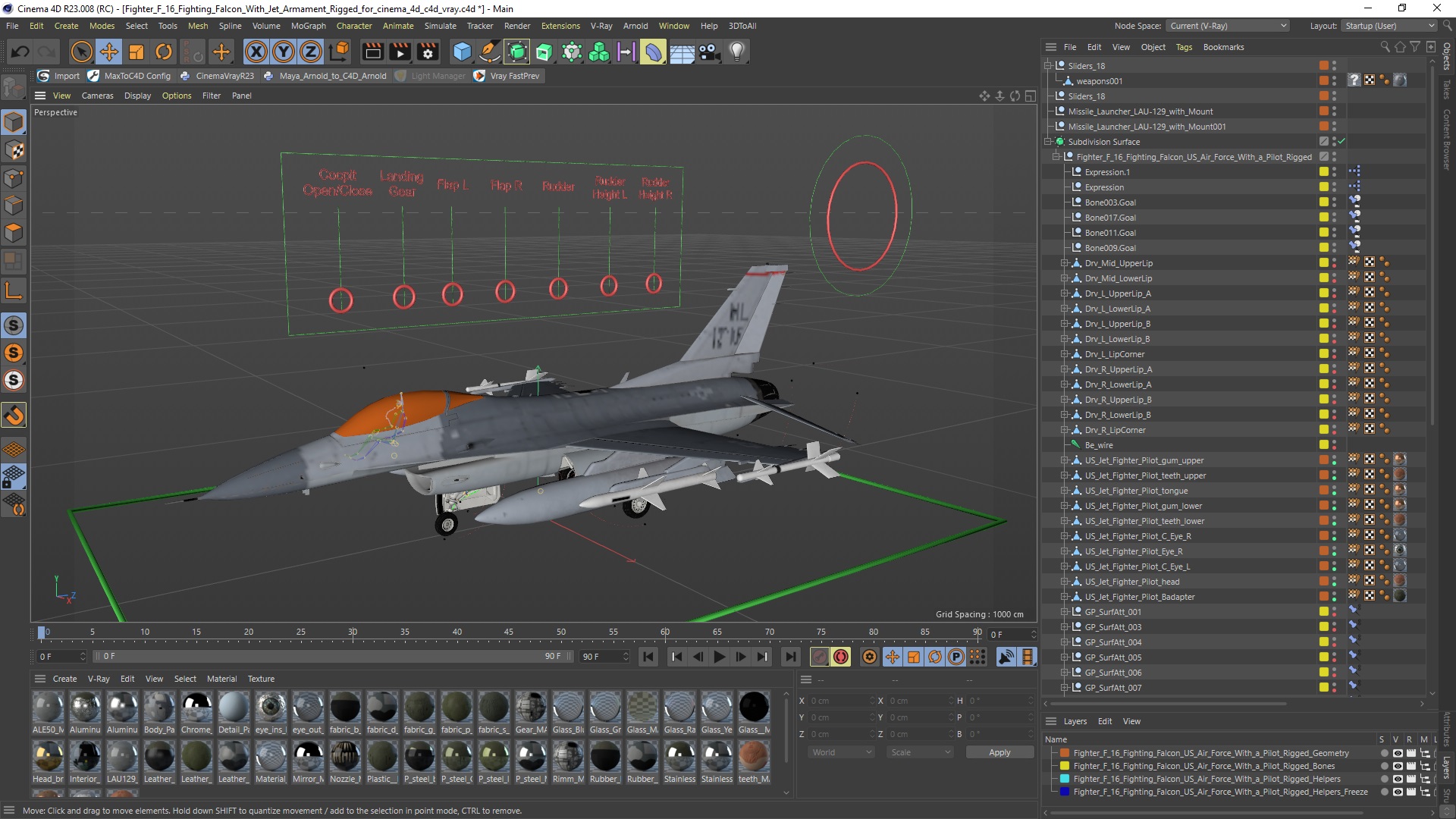 Fighter F 16 Fighting Falcon With Jet Armament Rigged for Cinema 4D 3D