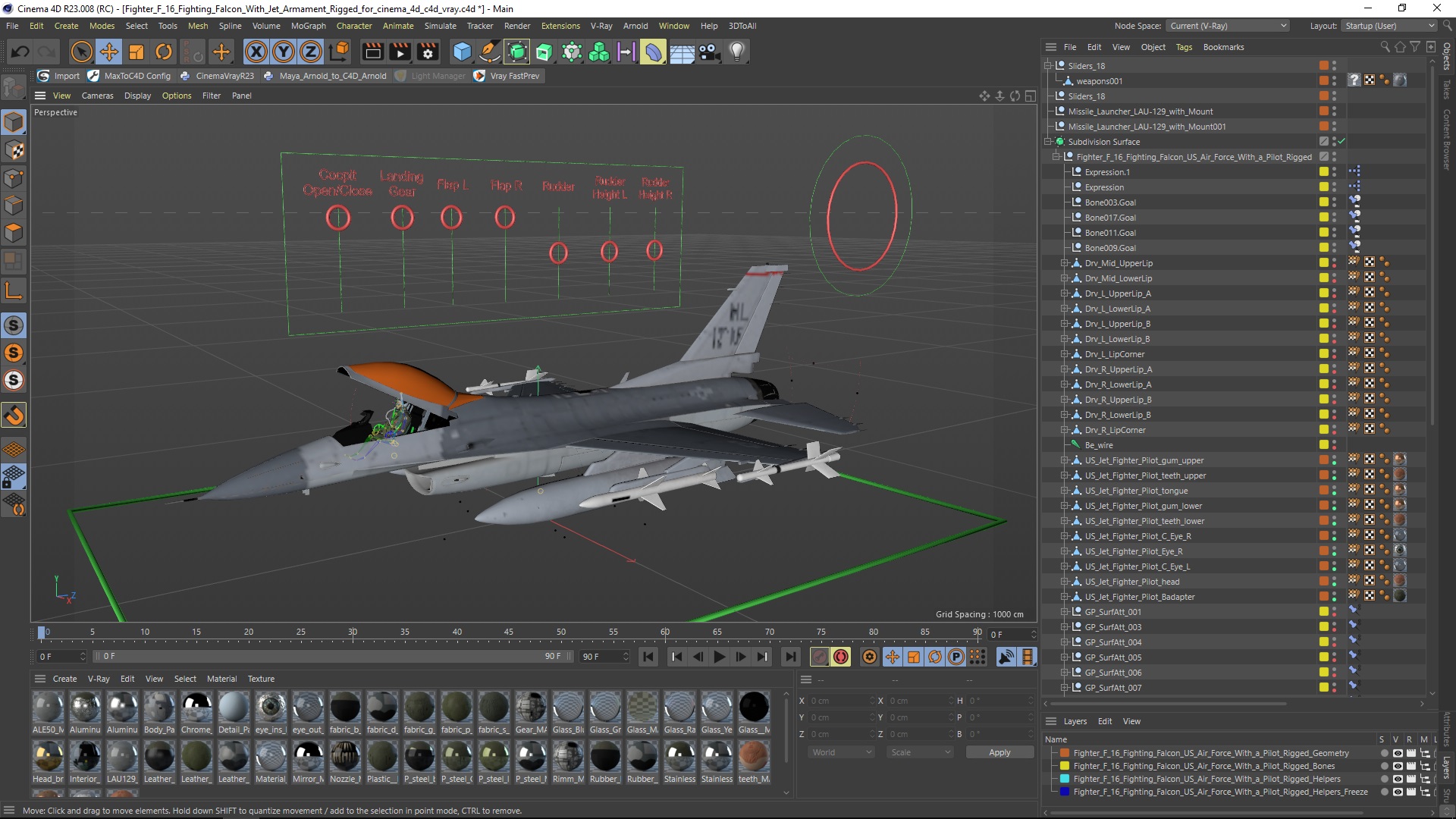 Fighter F 16 Fighting Falcon With Jet Armament Rigged for Cinema 4D 3D