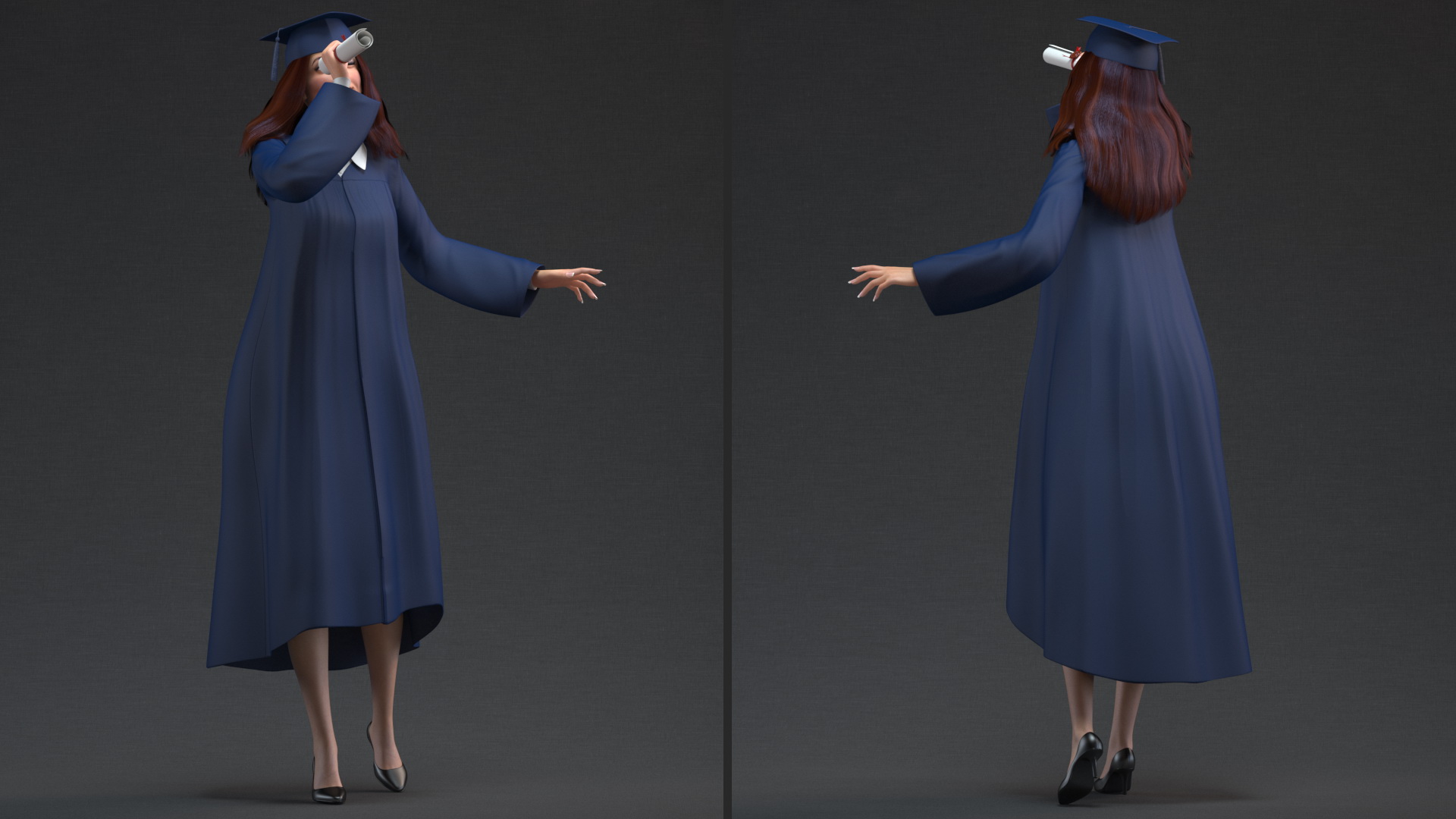 3D Female College Graduate holding Certificate model