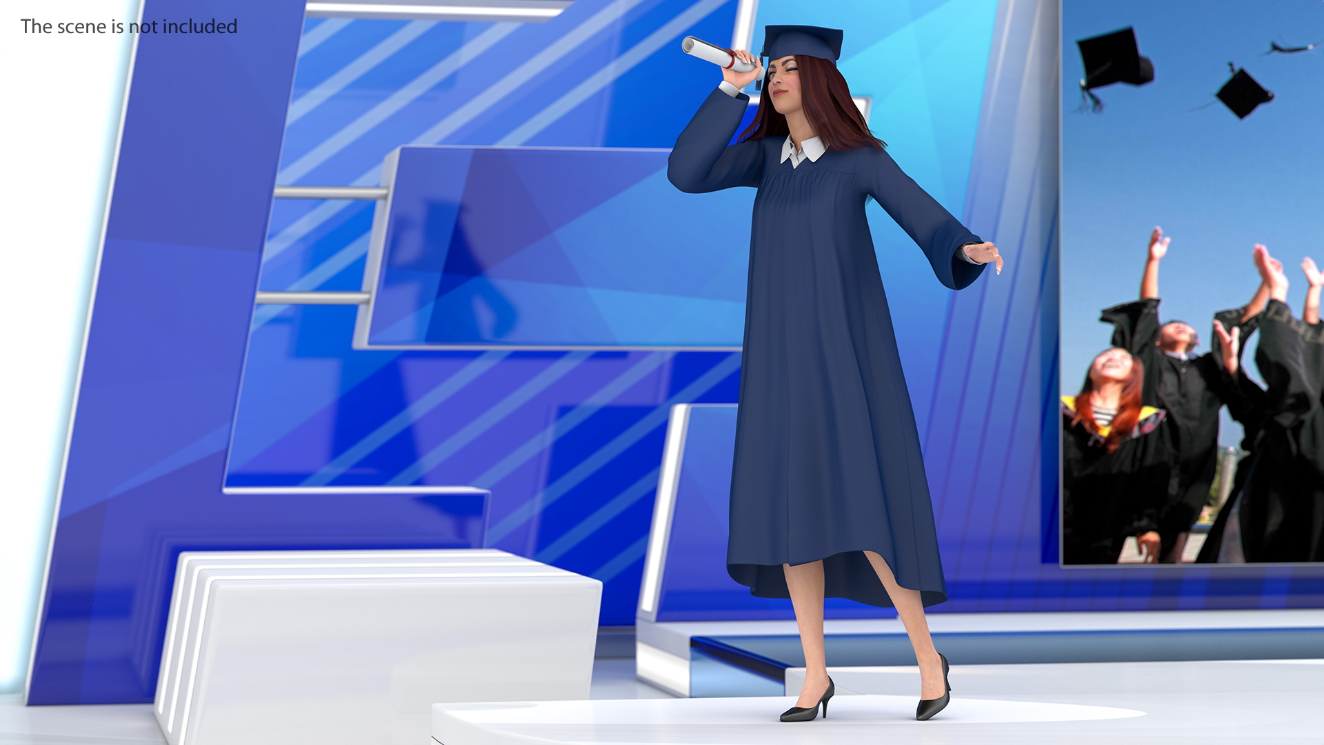3D Female College Graduate holding Certificate model
