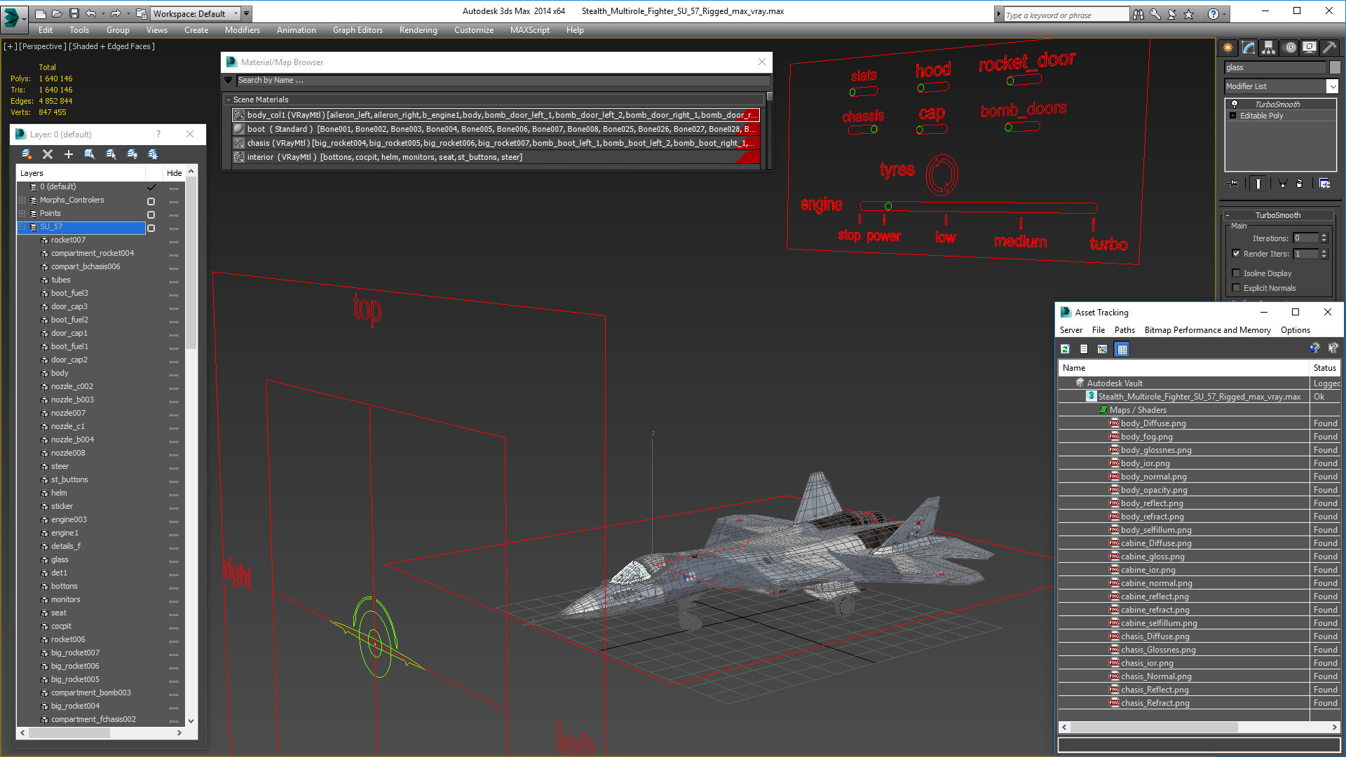3D Stealth Multirole Fighter SU 57 Rigged model