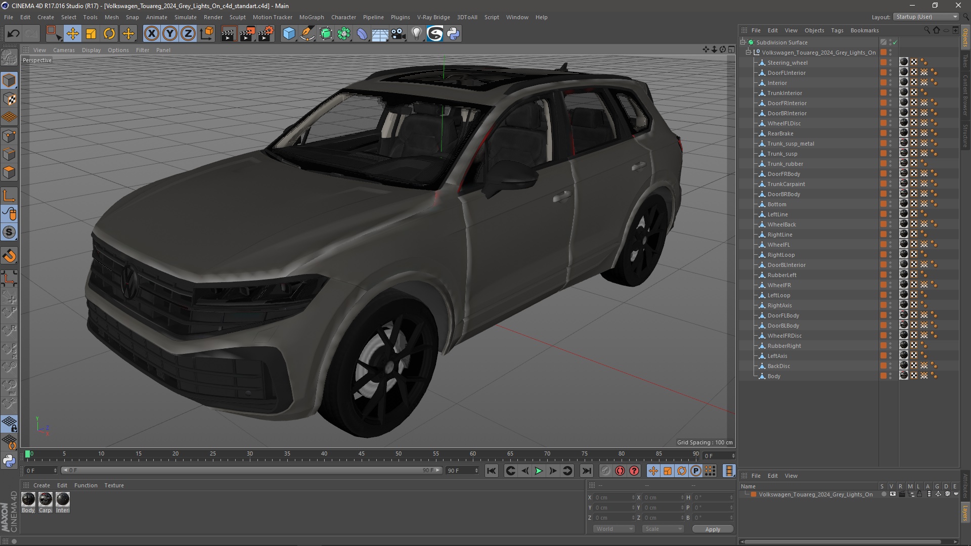 3D Volkswagen Touareg 2024 Grey Lights On model
