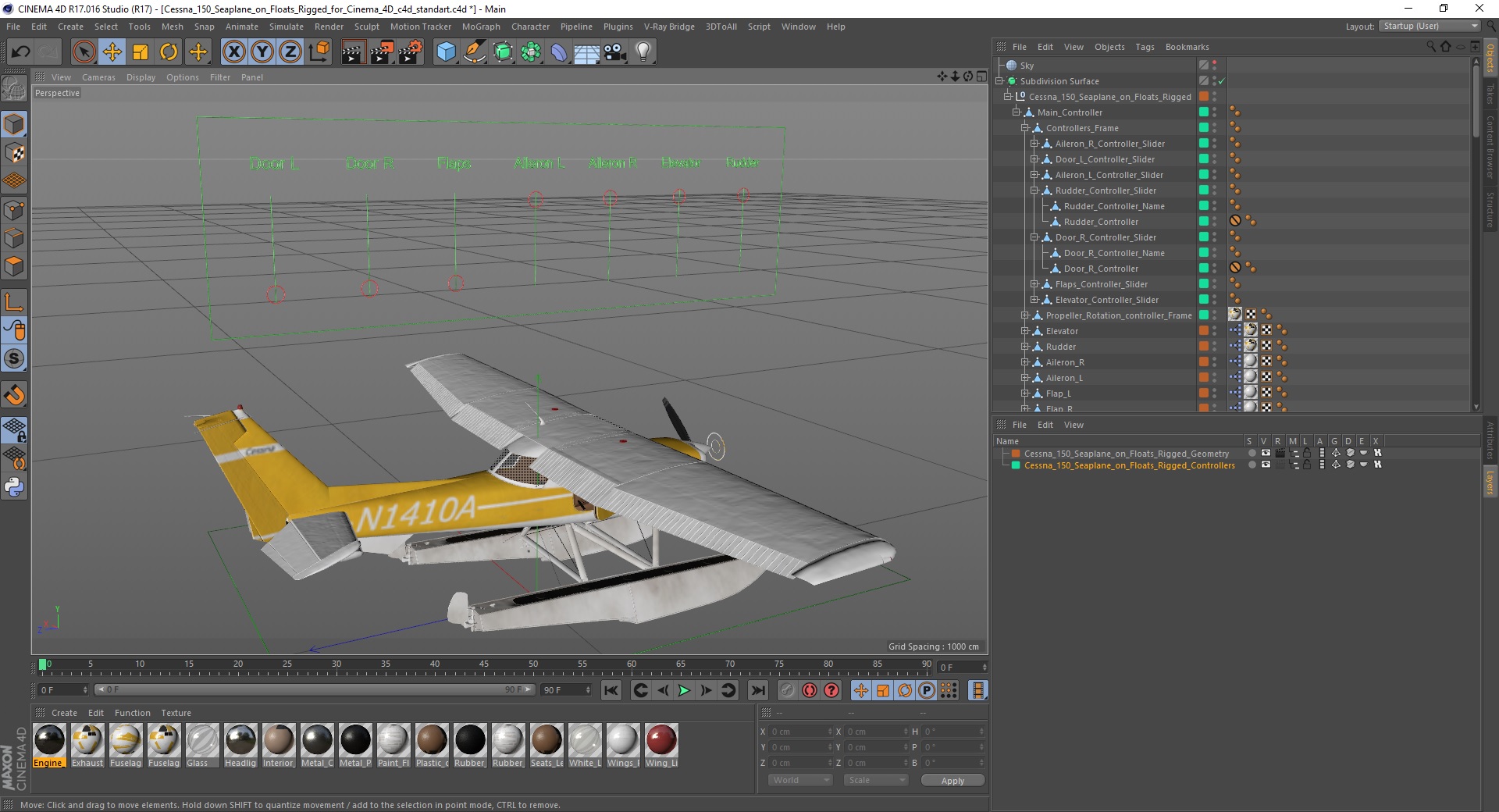 3D model Cessna 150 Seaplane on Floats Rigged for Cinema 4D