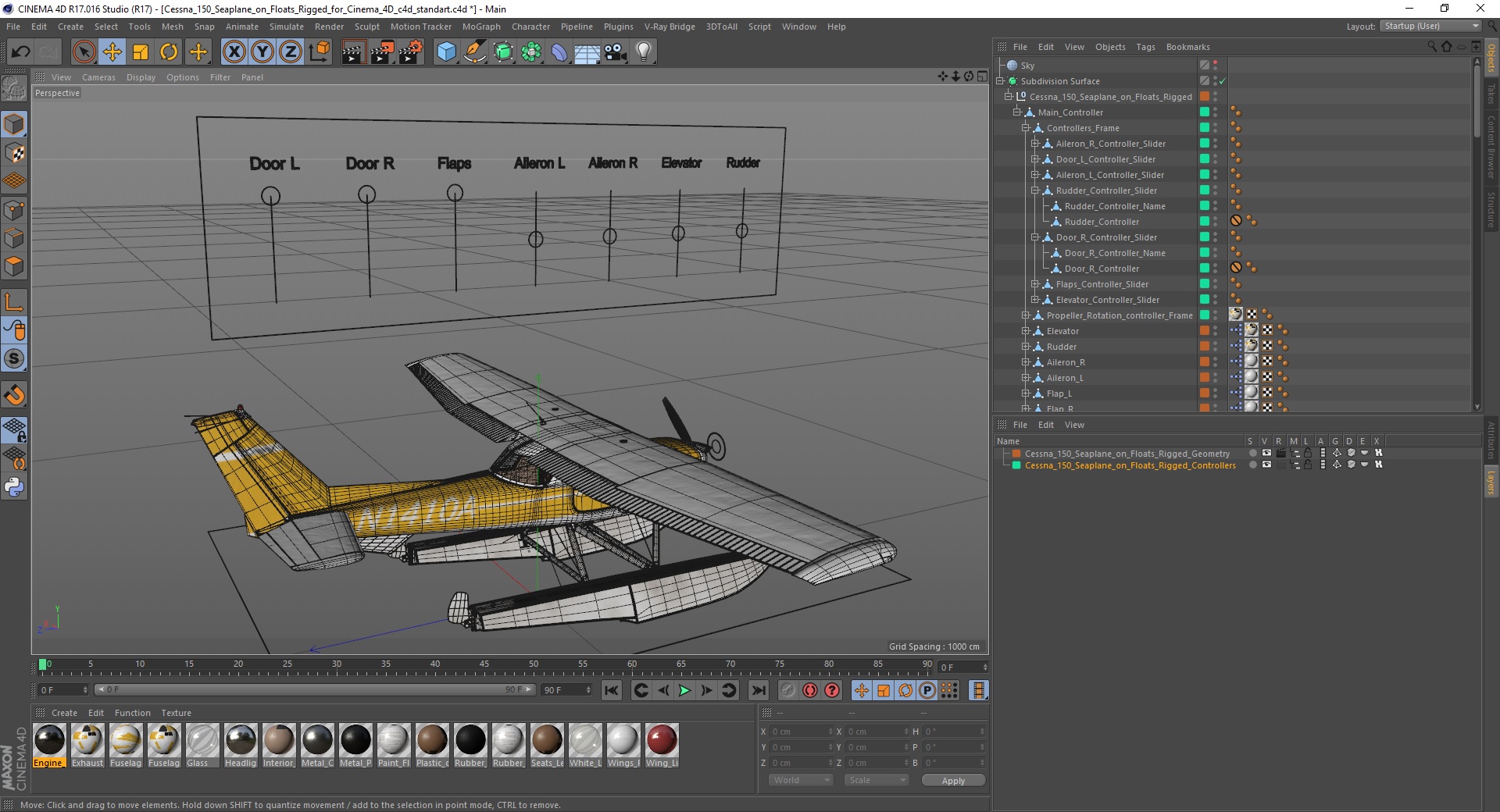 3D model Cessna 150 Seaplane on Floats Rigged for Cinema 4D