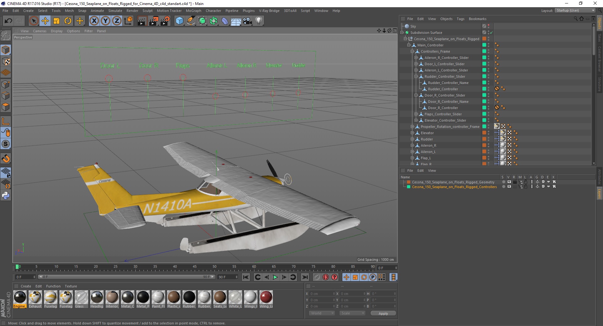 3D model Cessna 150 Seaplane on Floats Rigged for Cinema 4D