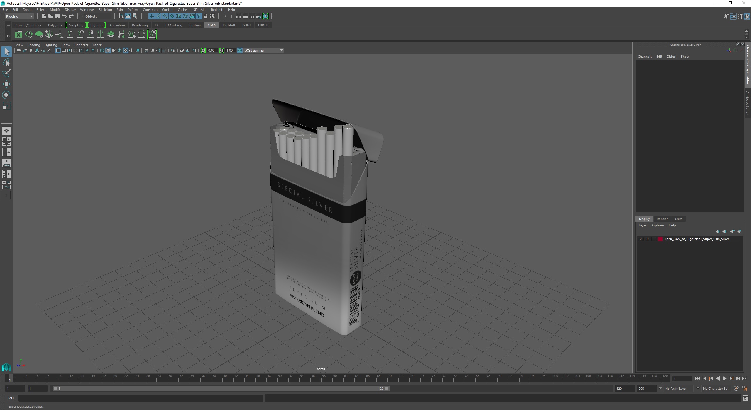 3D Open Pack of Cigarettes Super Slim Silver