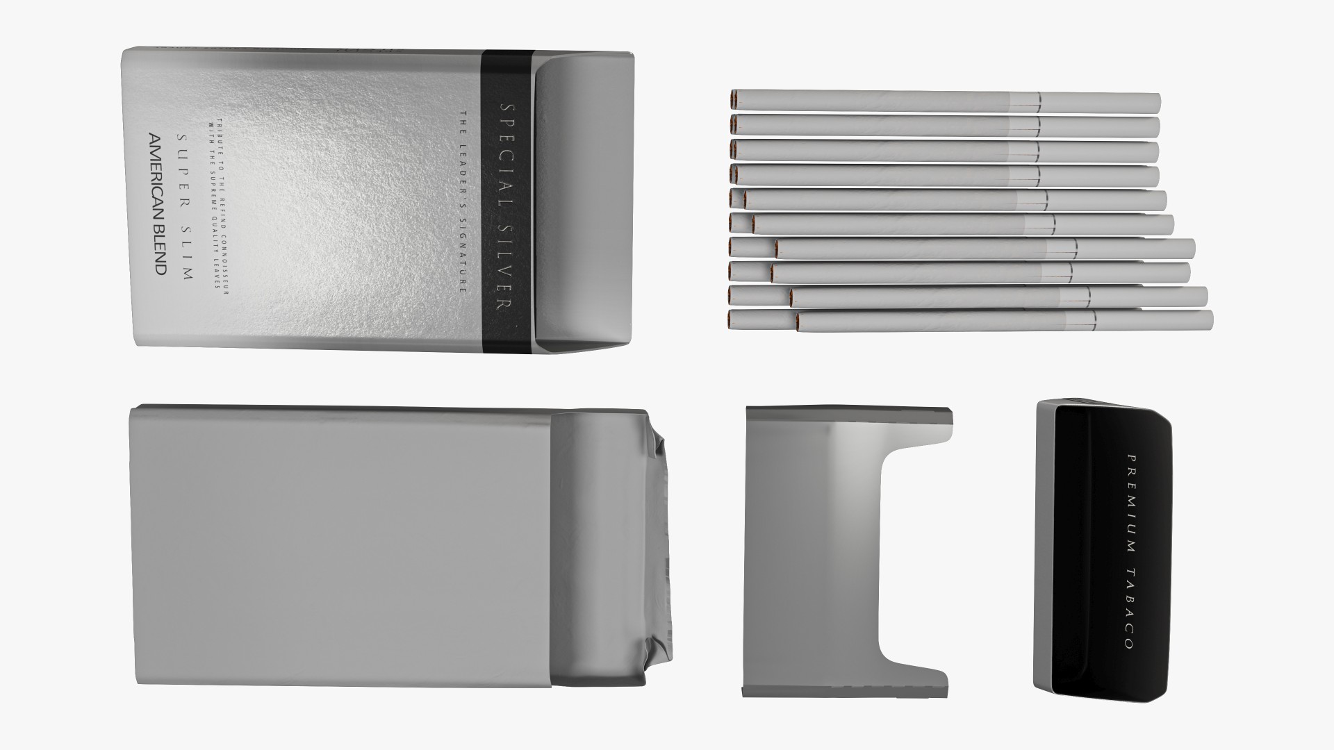 3D Open Pack of Cigarettes Super Slim Silver