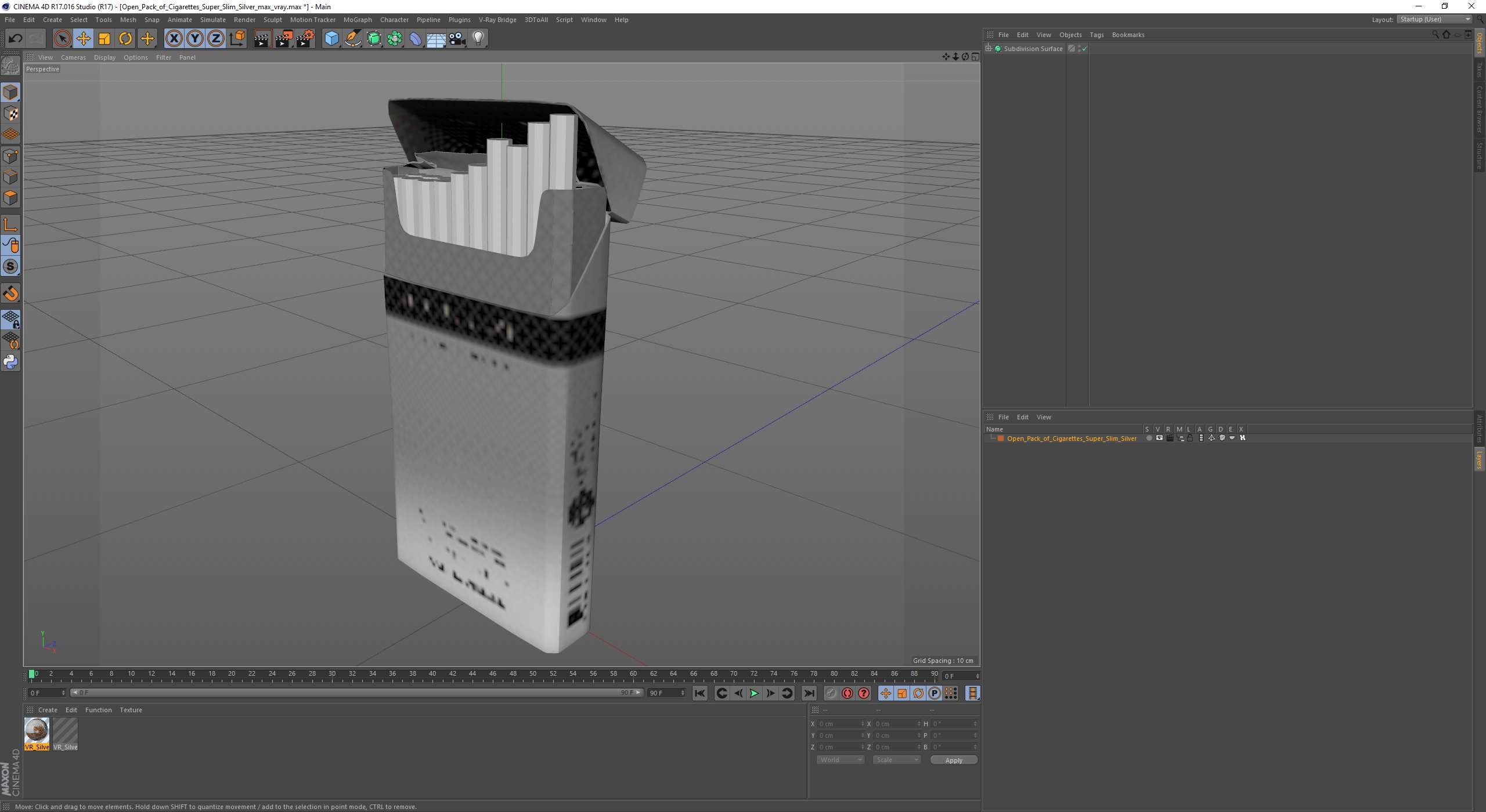 3D Open Pack of Cigarettes Super Slim Silver