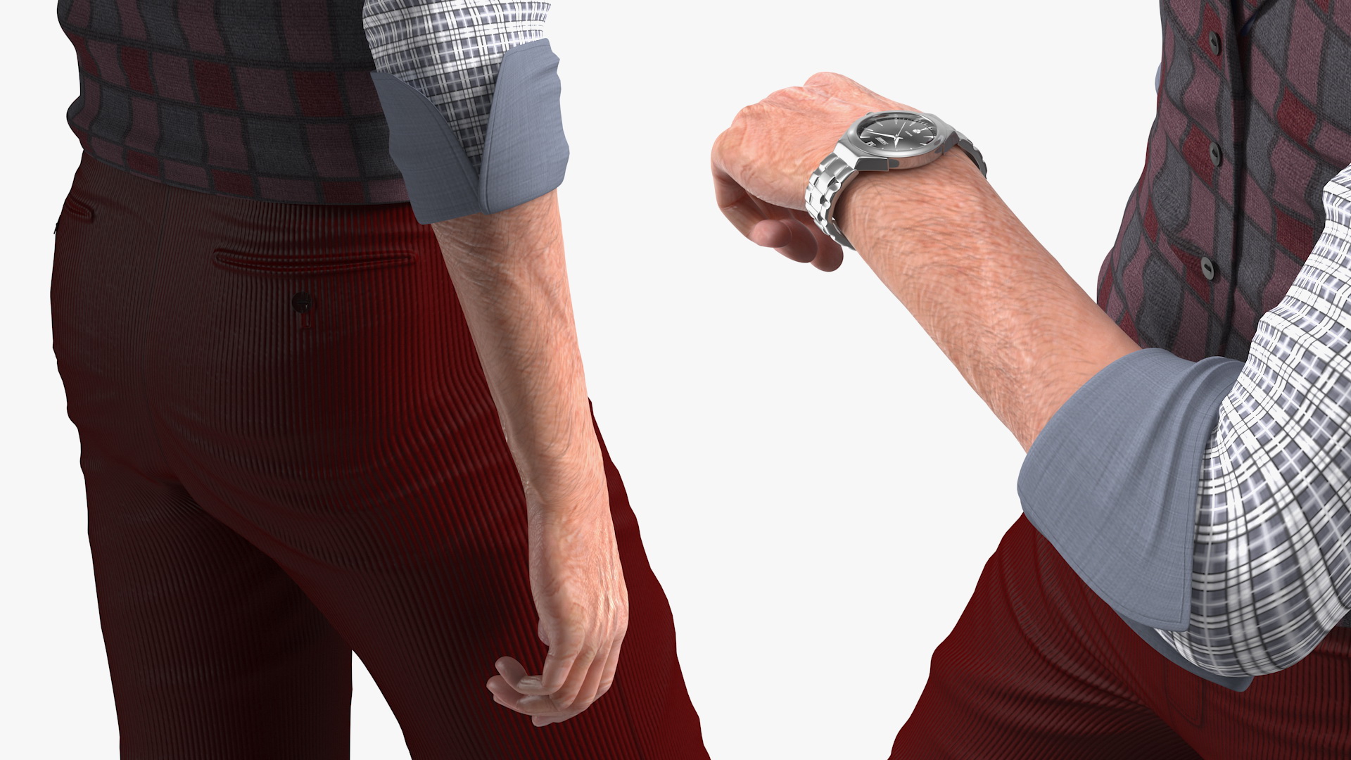 3D Elderly Man Casual Wear Waiting Pose