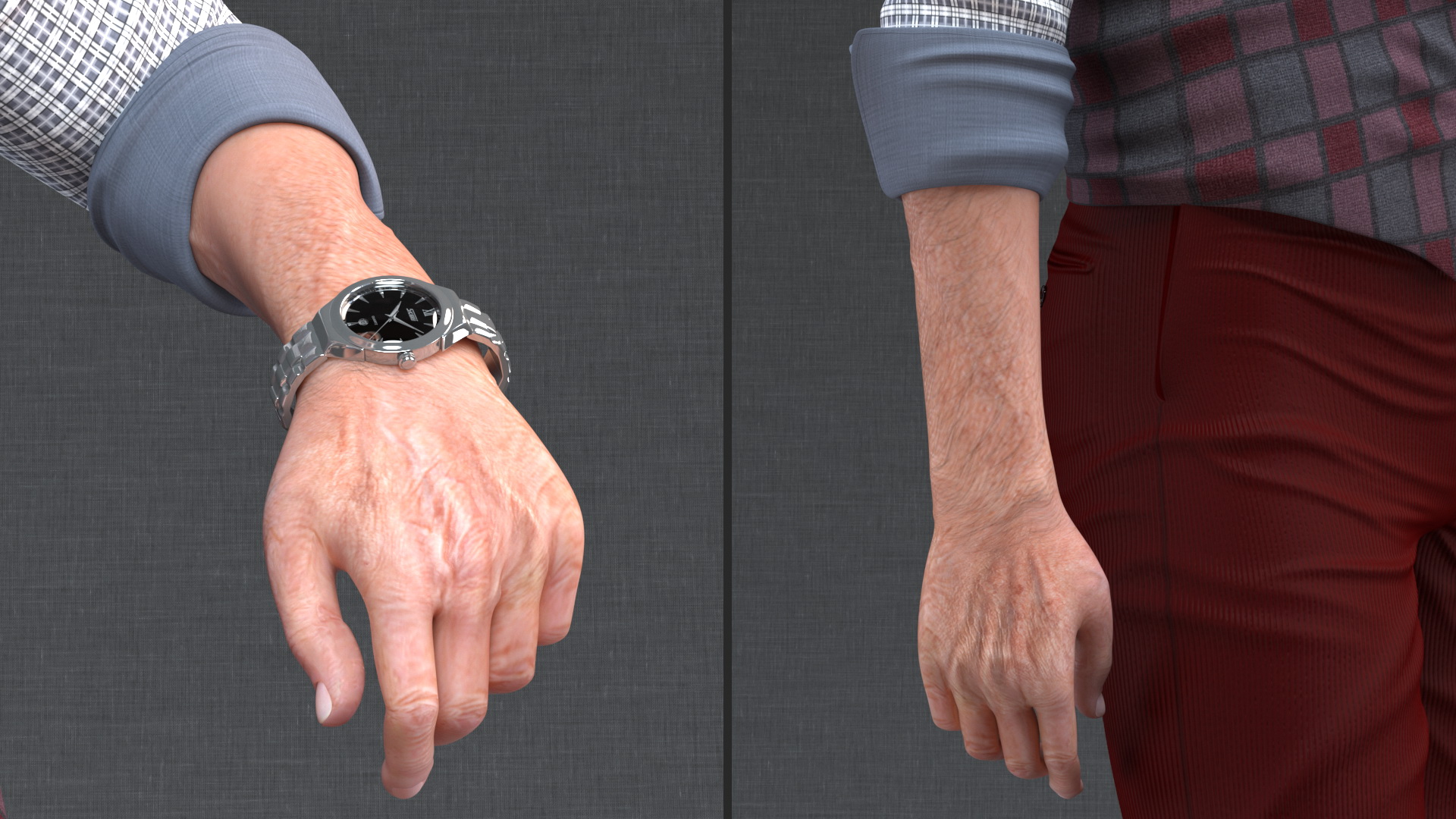 3D Elderly Man Casual Wear Waiting Pose