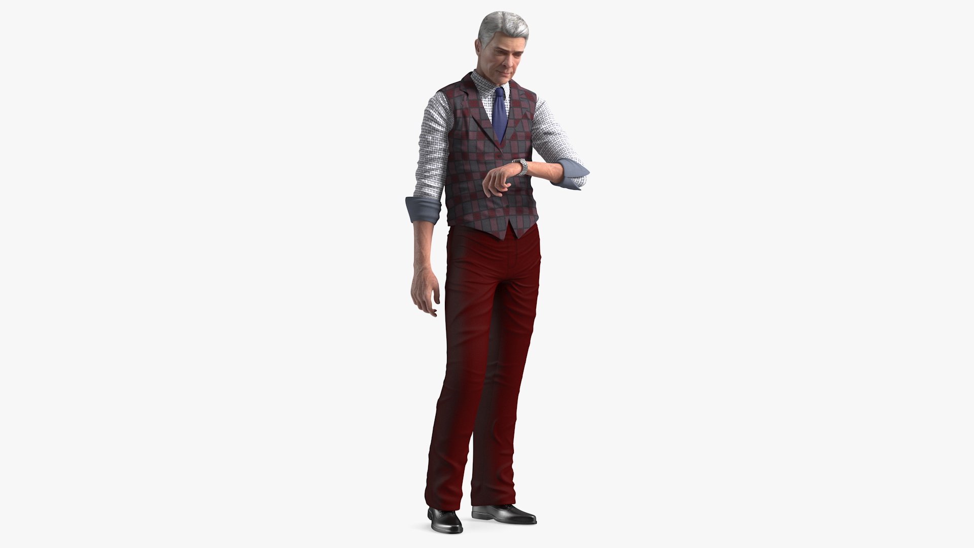 3D Elderly Man Casual Wear Waiting Pose