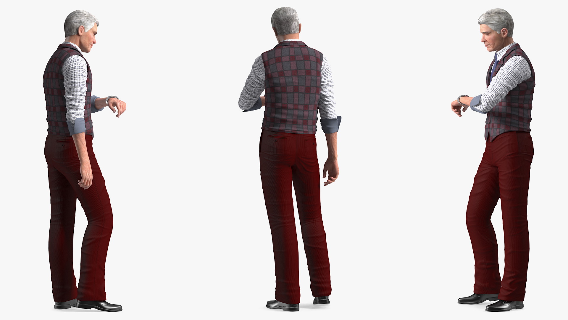 3D Elderly Man Casual Wear Waiting Pose