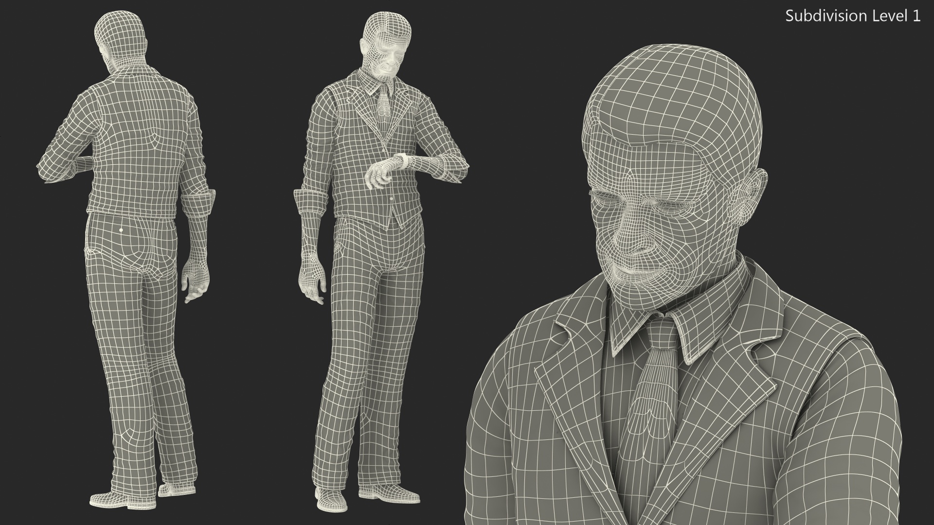 3D Elderly Man Casual Wear Waiting Pose