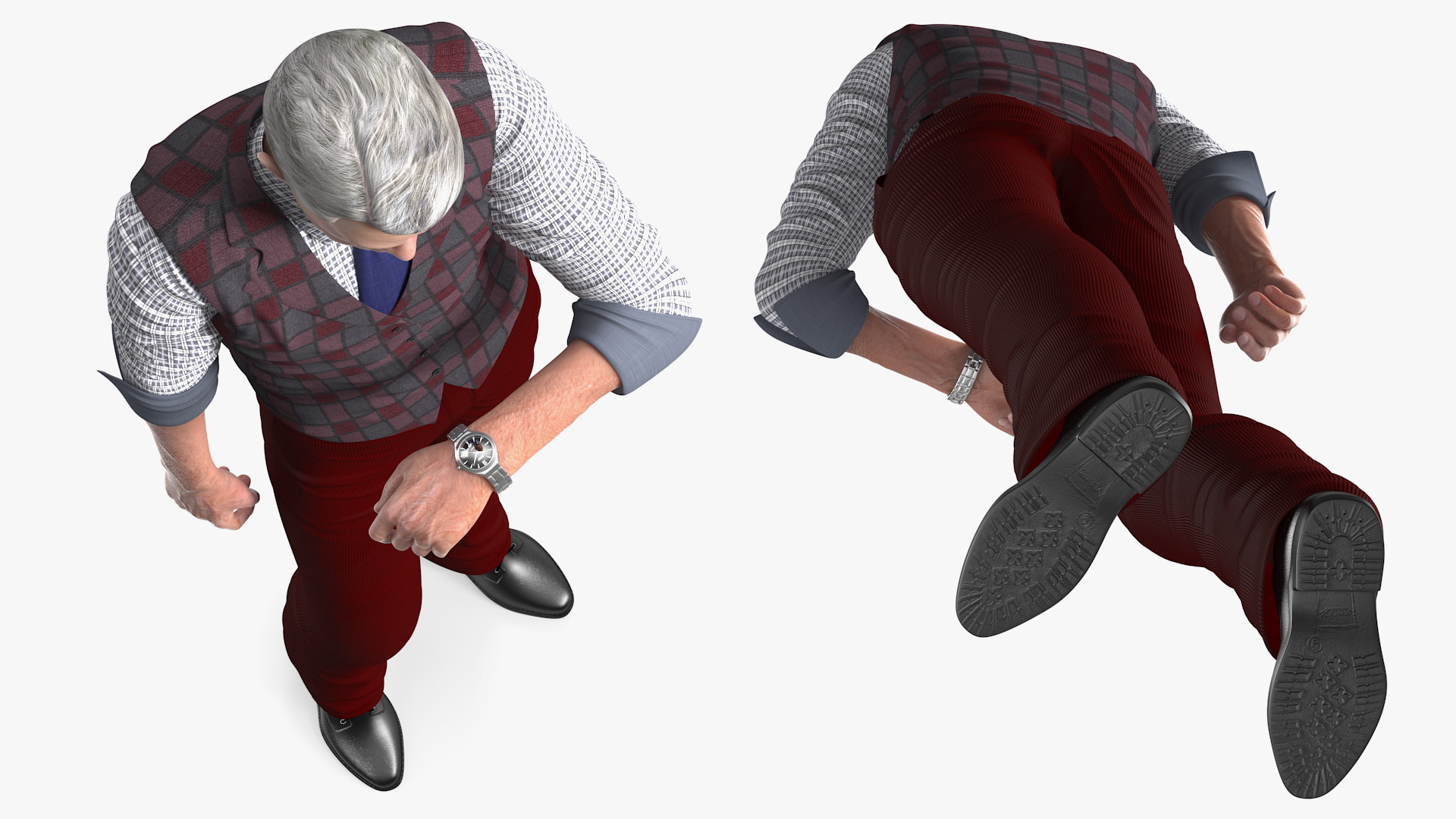 3D Elderly Man Casual Wear Waiting Pose