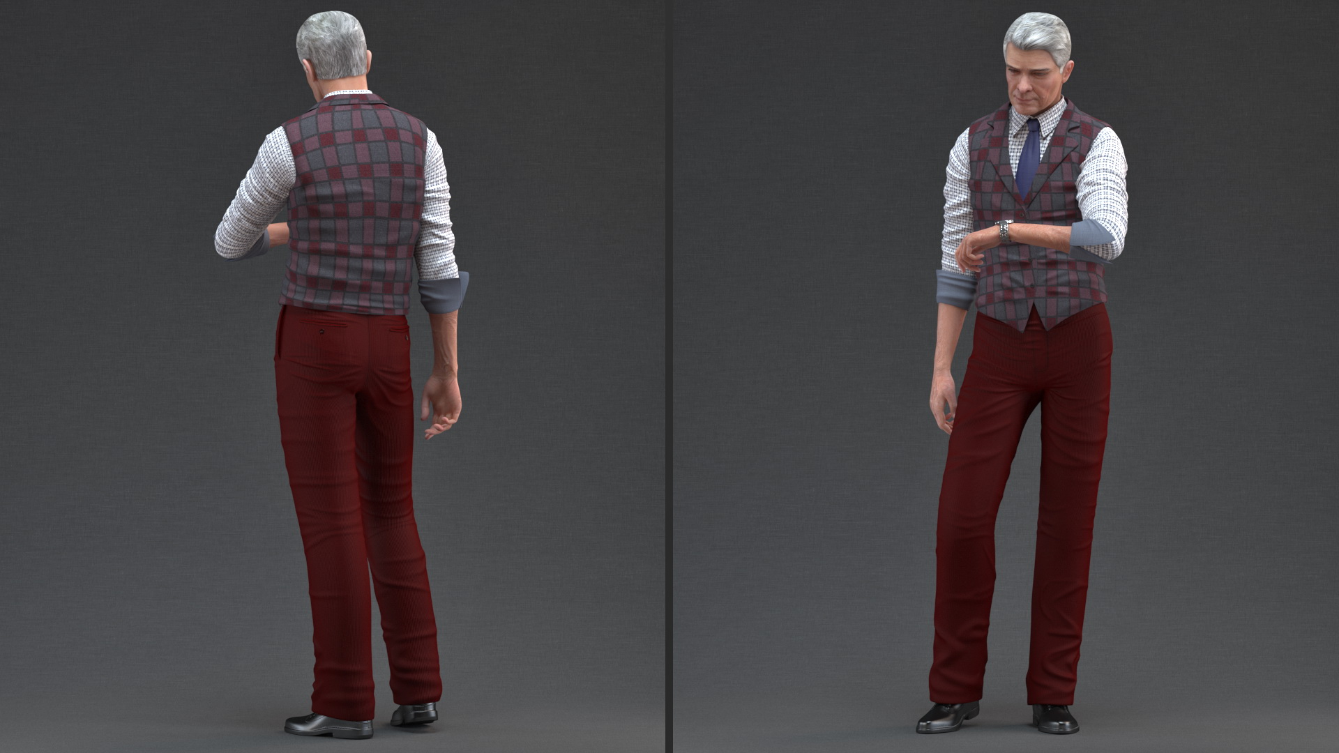 3D Elderly Man Casual Wear Waiting Pose