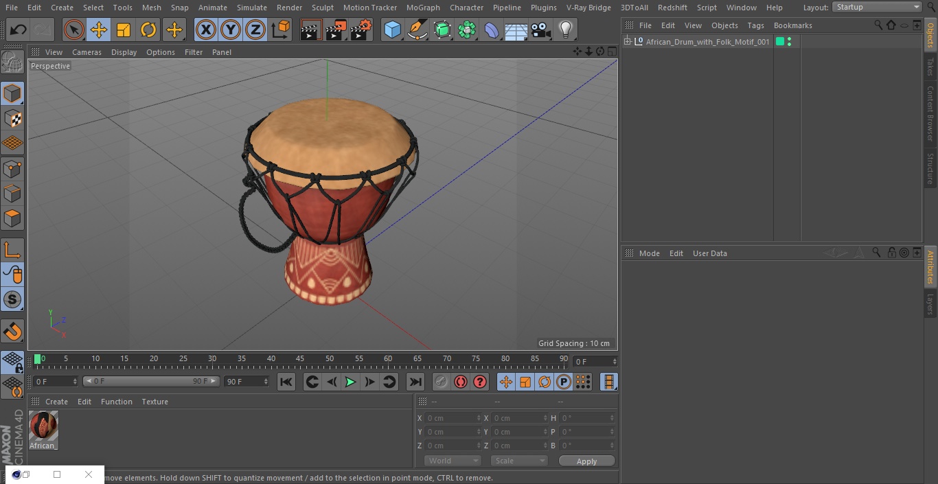 3D African Drum with Folk Motif model