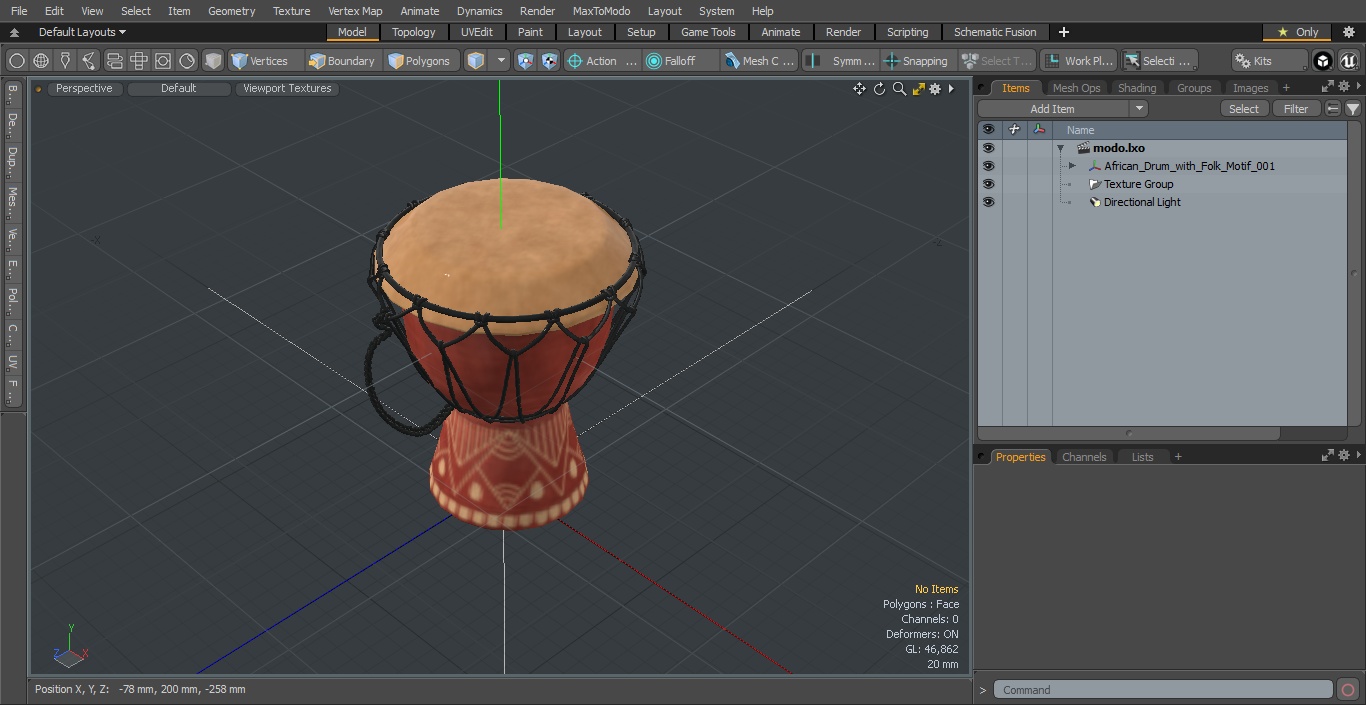 3D African Drum with Folk Motif model