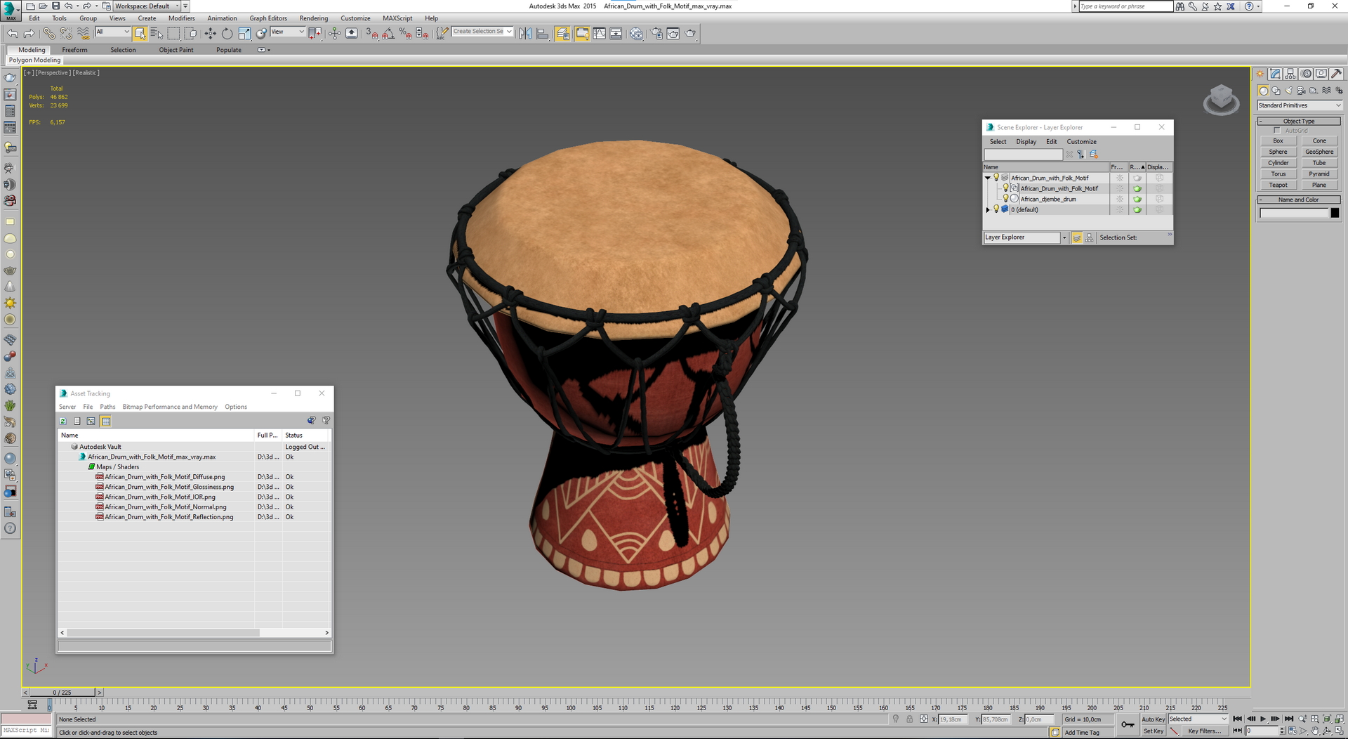 3D African Drum with Folk Motif model