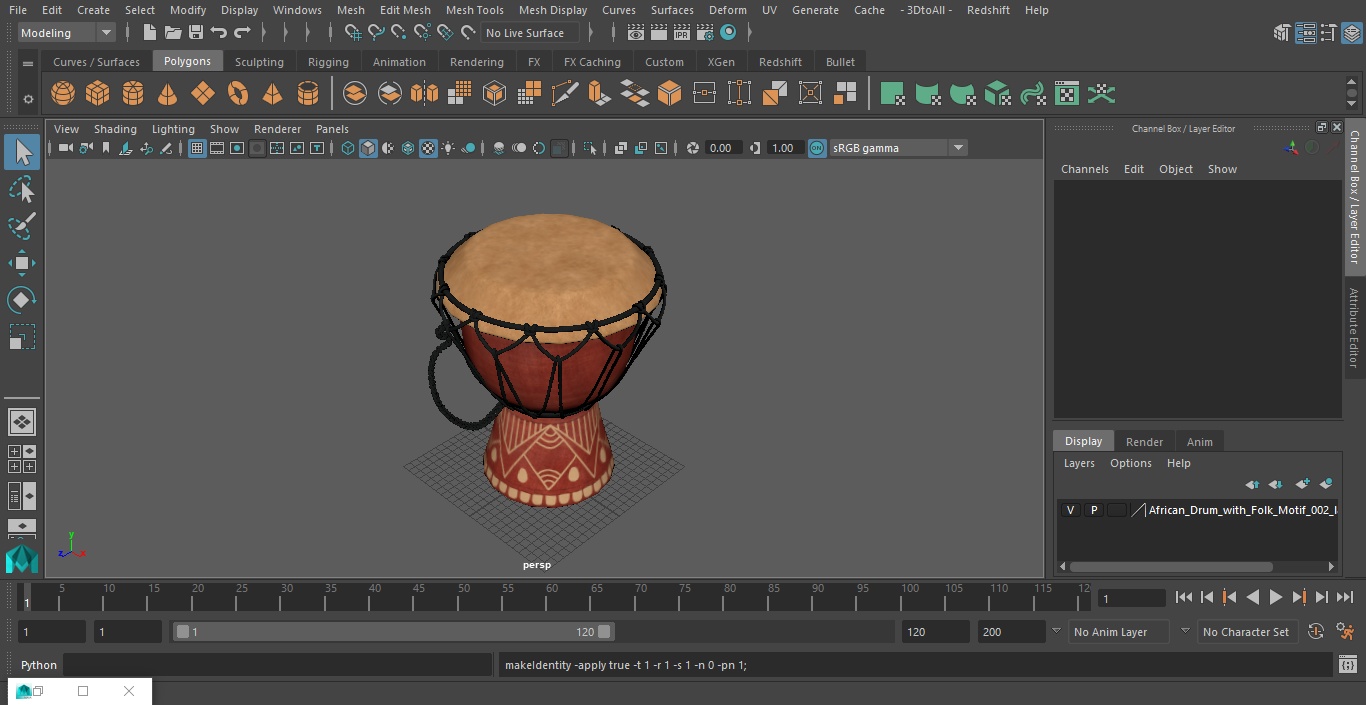 3D African Drum with Folk Motif model