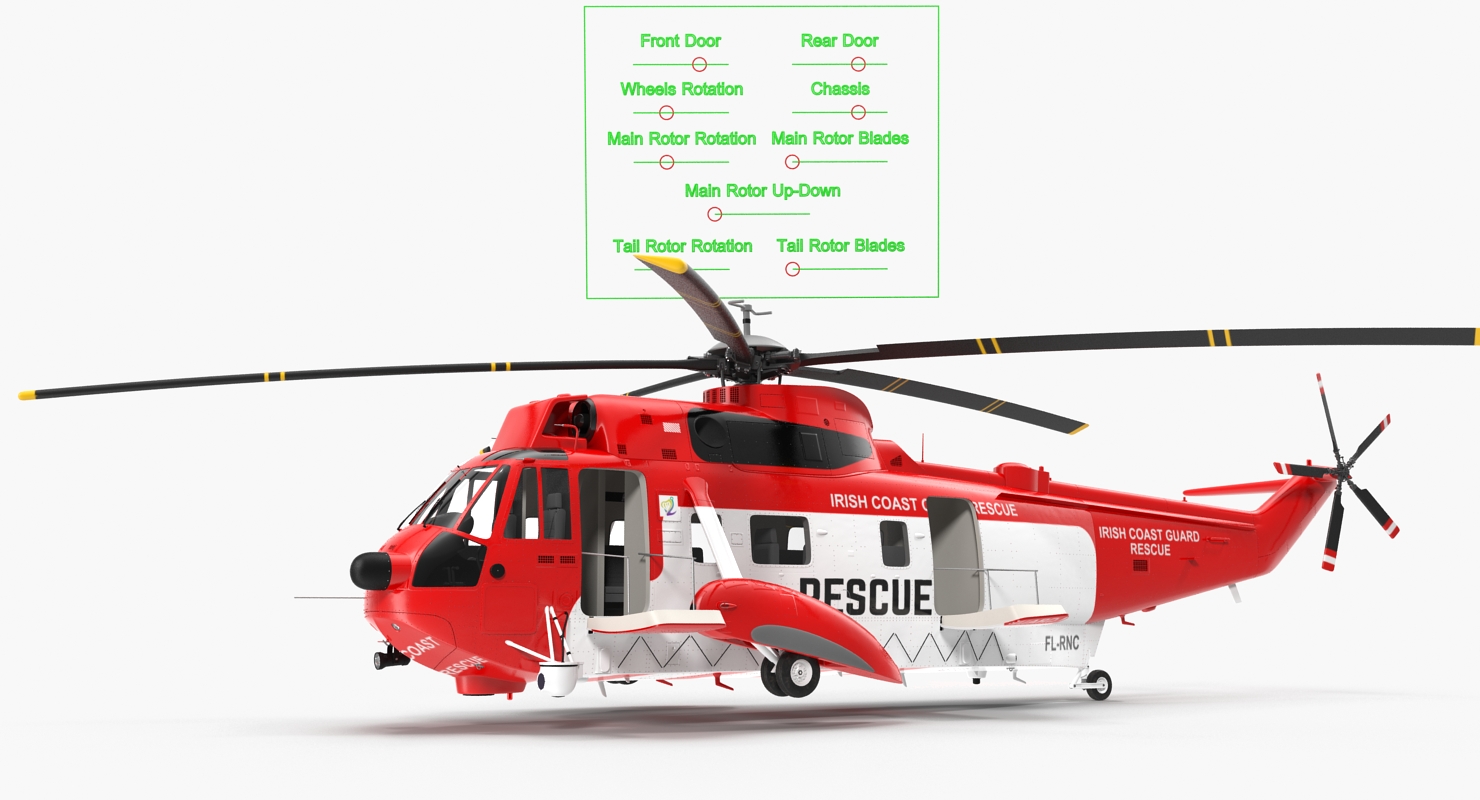 3D model Irish Coast Guard Rescue Helicopter Sikorsky S 61 Sea King Rigged