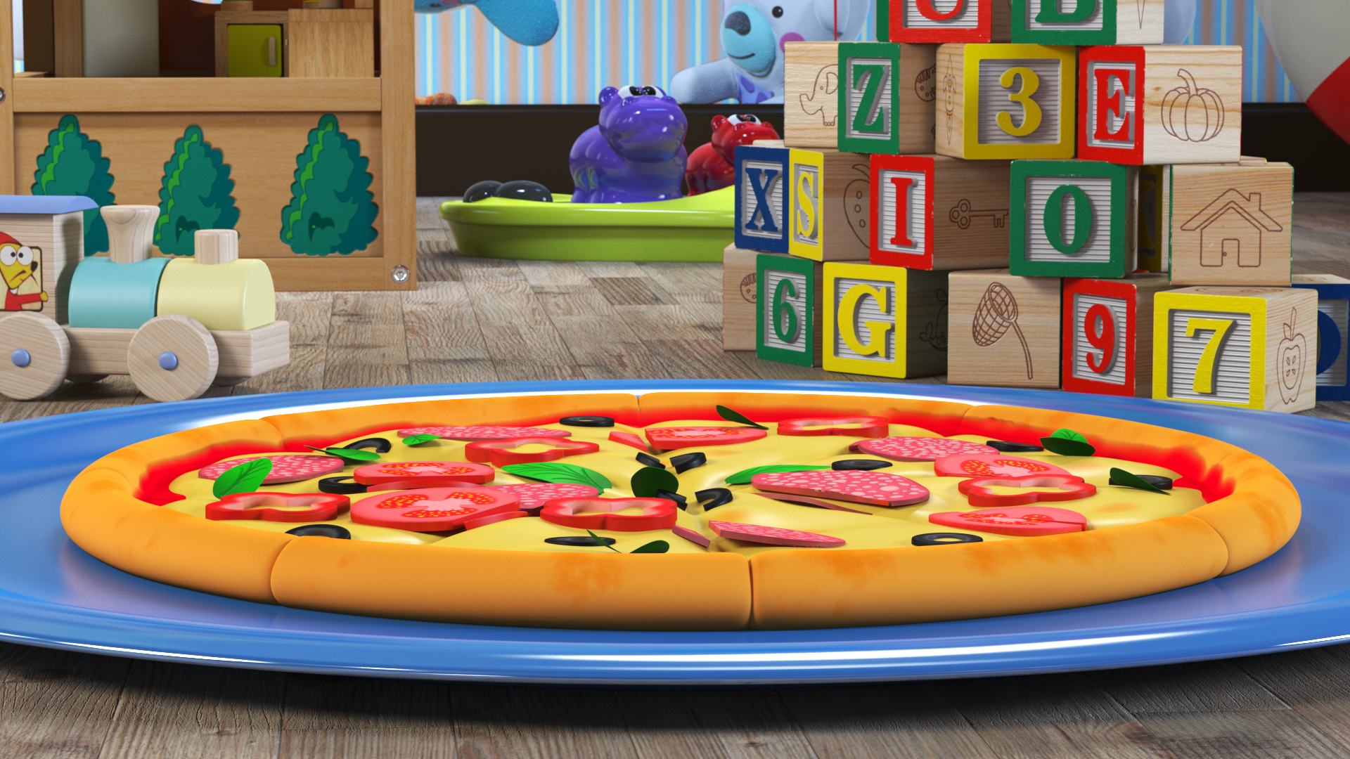 Cartoon Pizza Whole Sliced