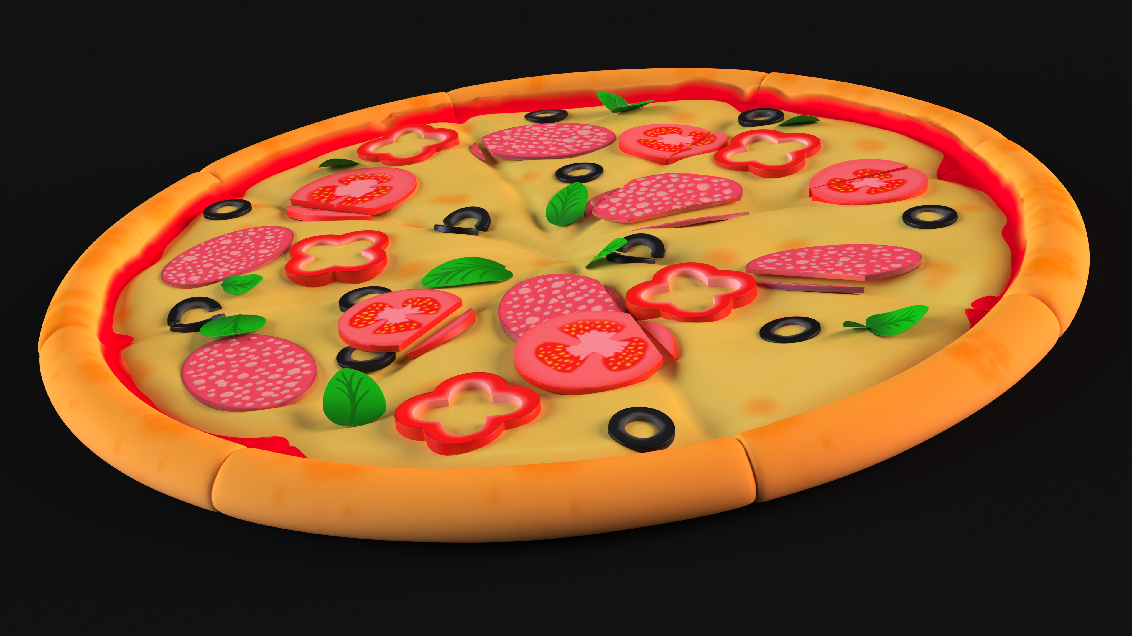 Cartoon Pizza Whole Sliced, view 2