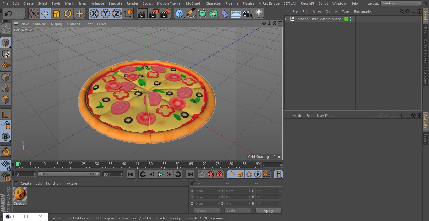 3D Cartoon Pizza Whole Sliced