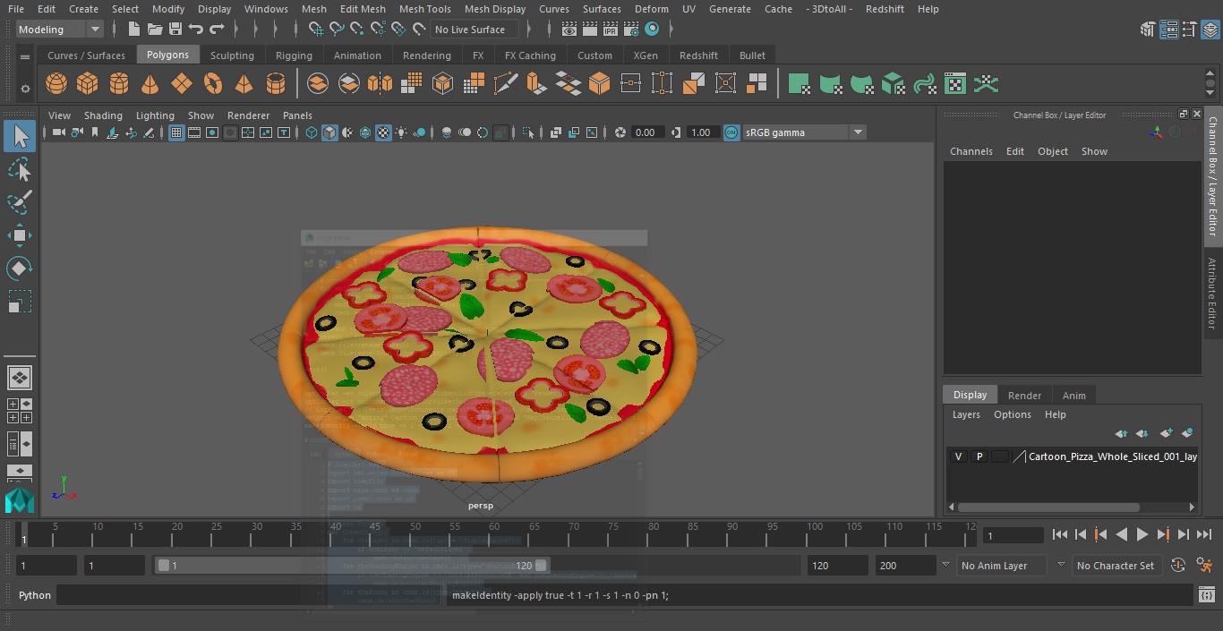 3D Cartoon Pizza Whole Sliced