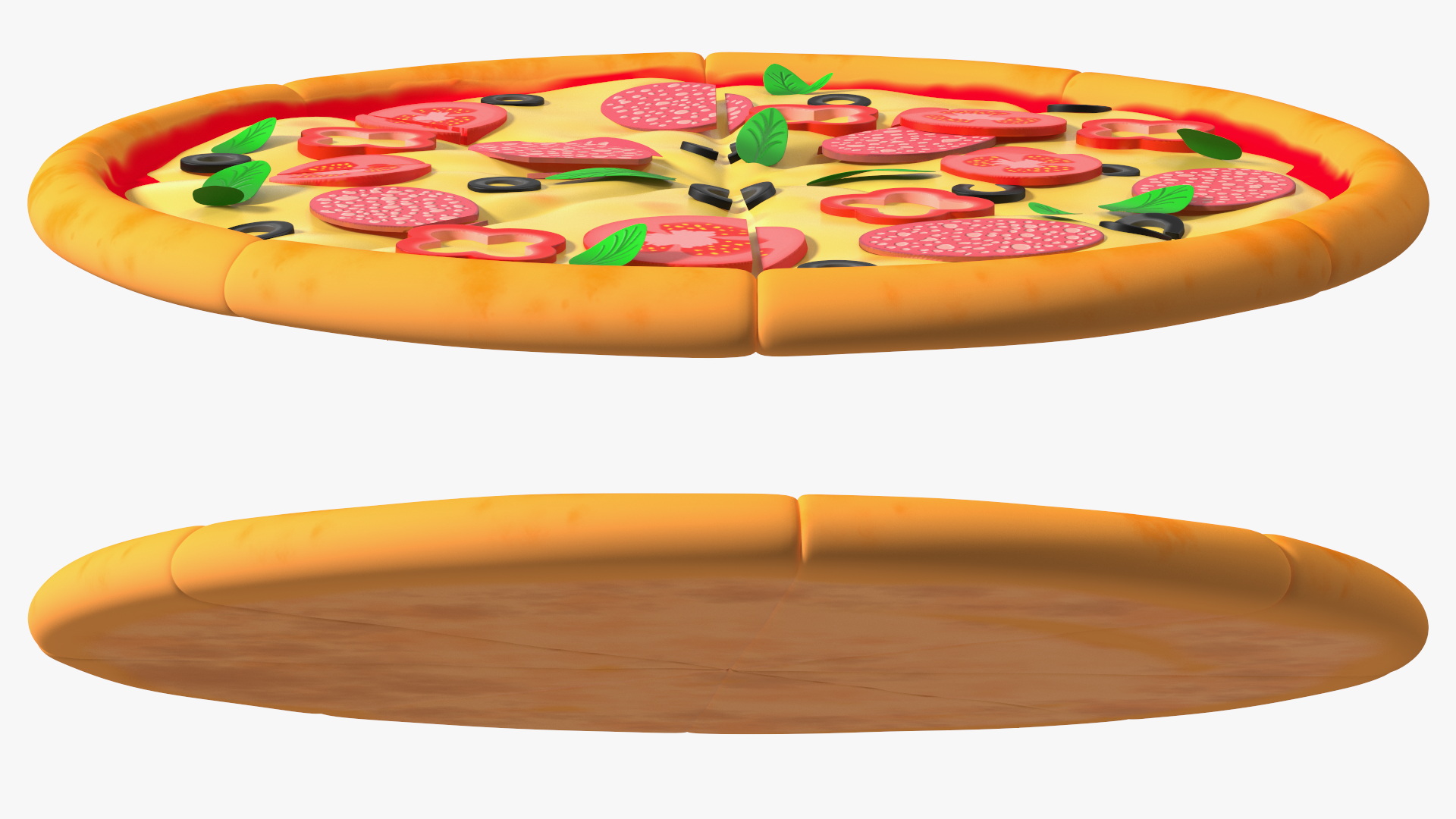 3D Cartoon Pizza Whole Sliced