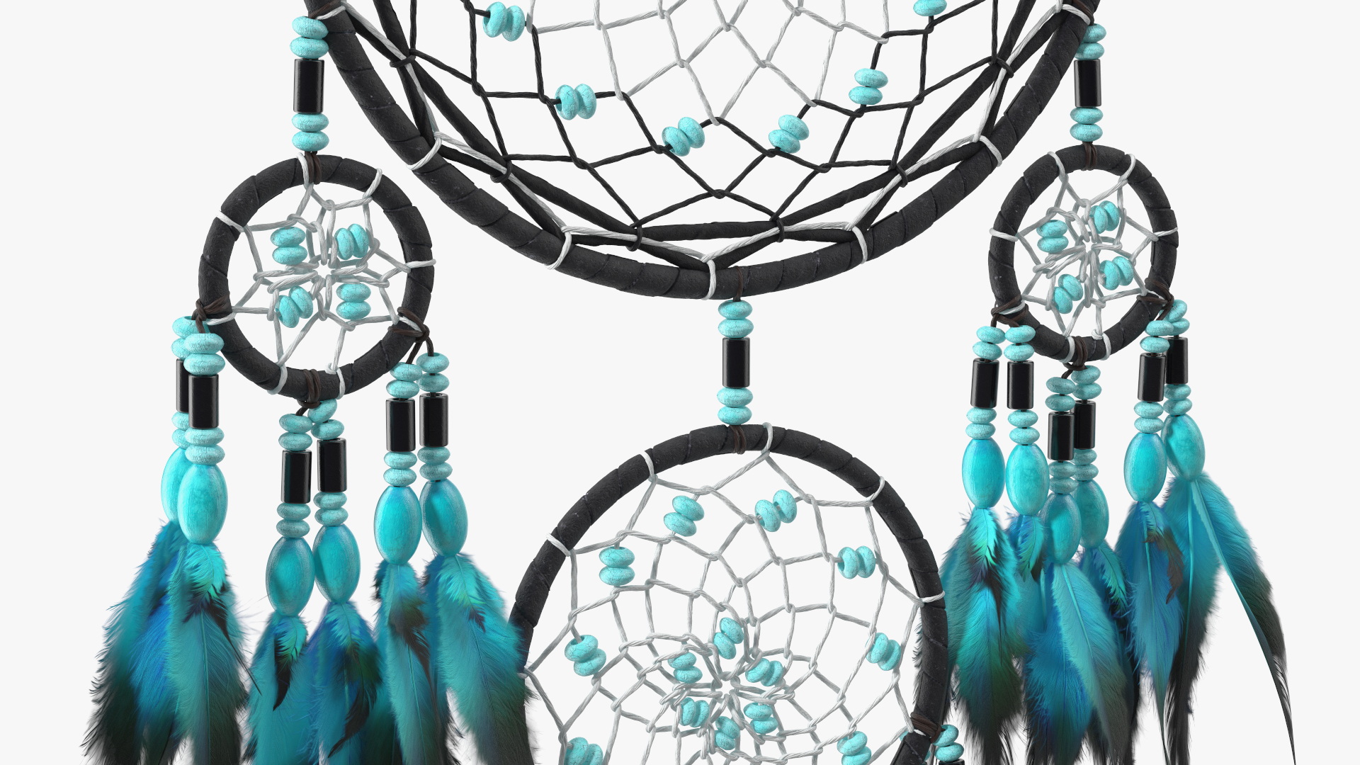 Dreamcatcher with Blue Feathers Five Rings 3D