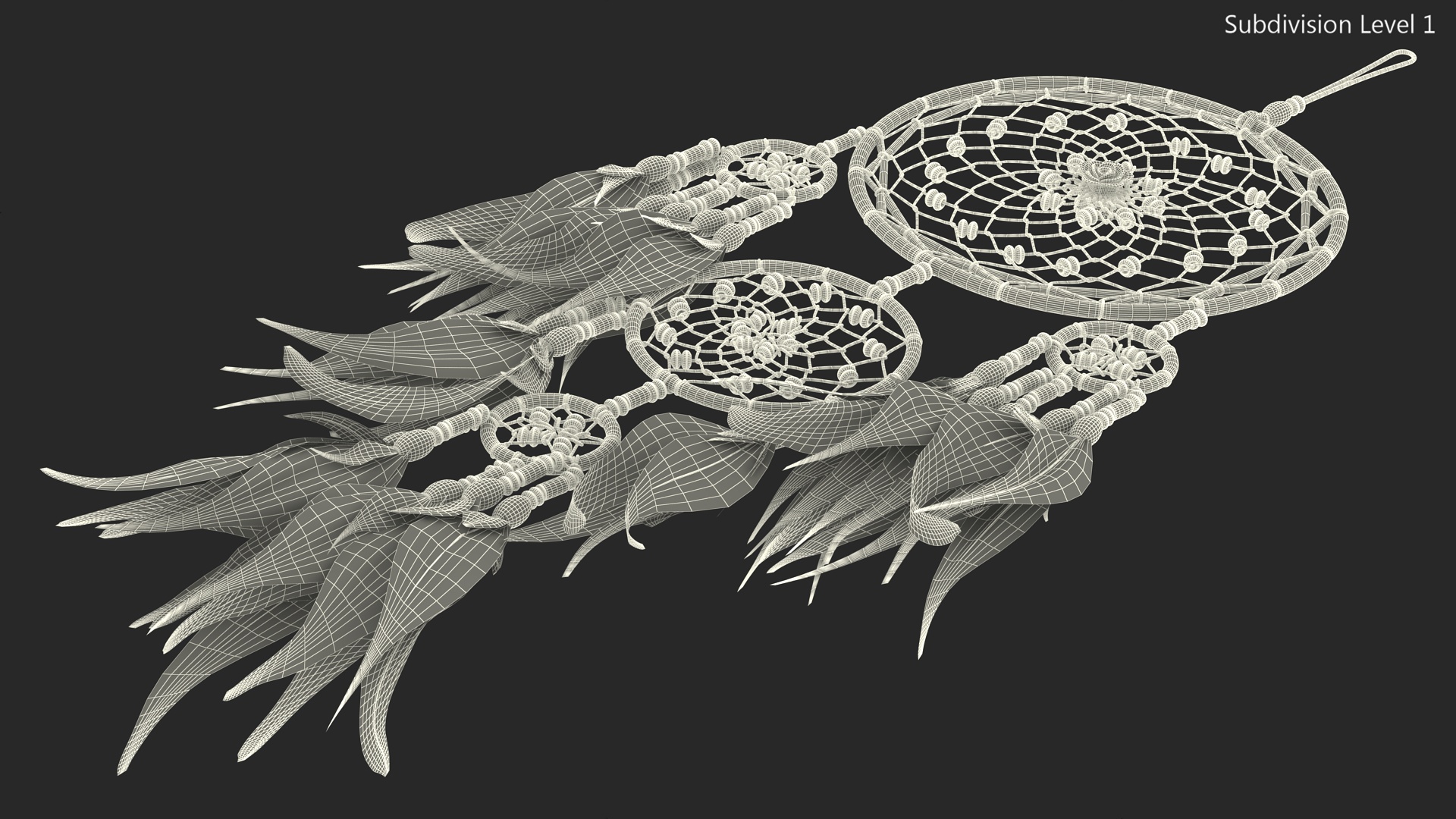Dreamcatcher with Blue Feathers Five Rings 3D
