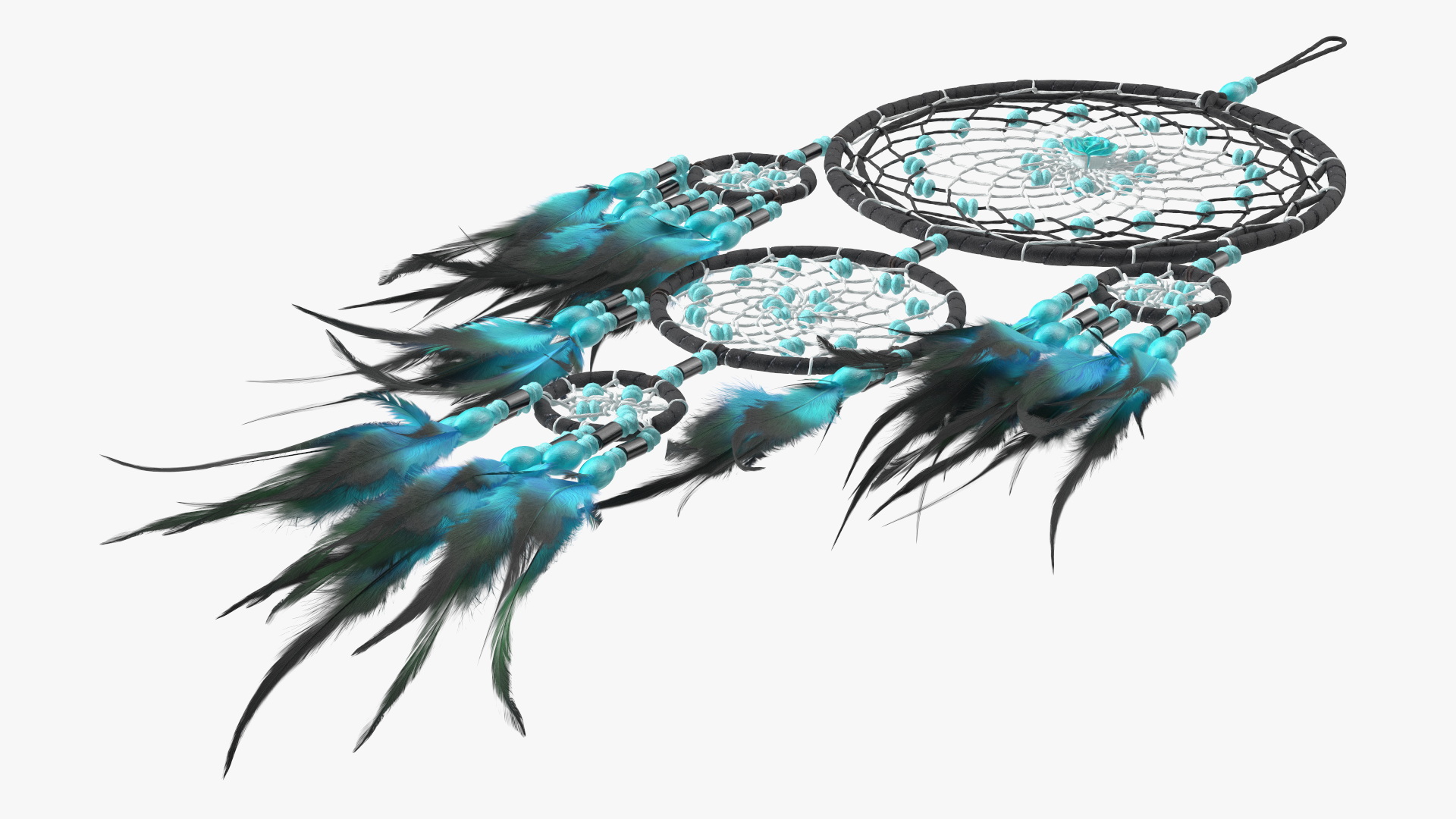 Dreamcatcher with Blue Feathers Five Rings 3D