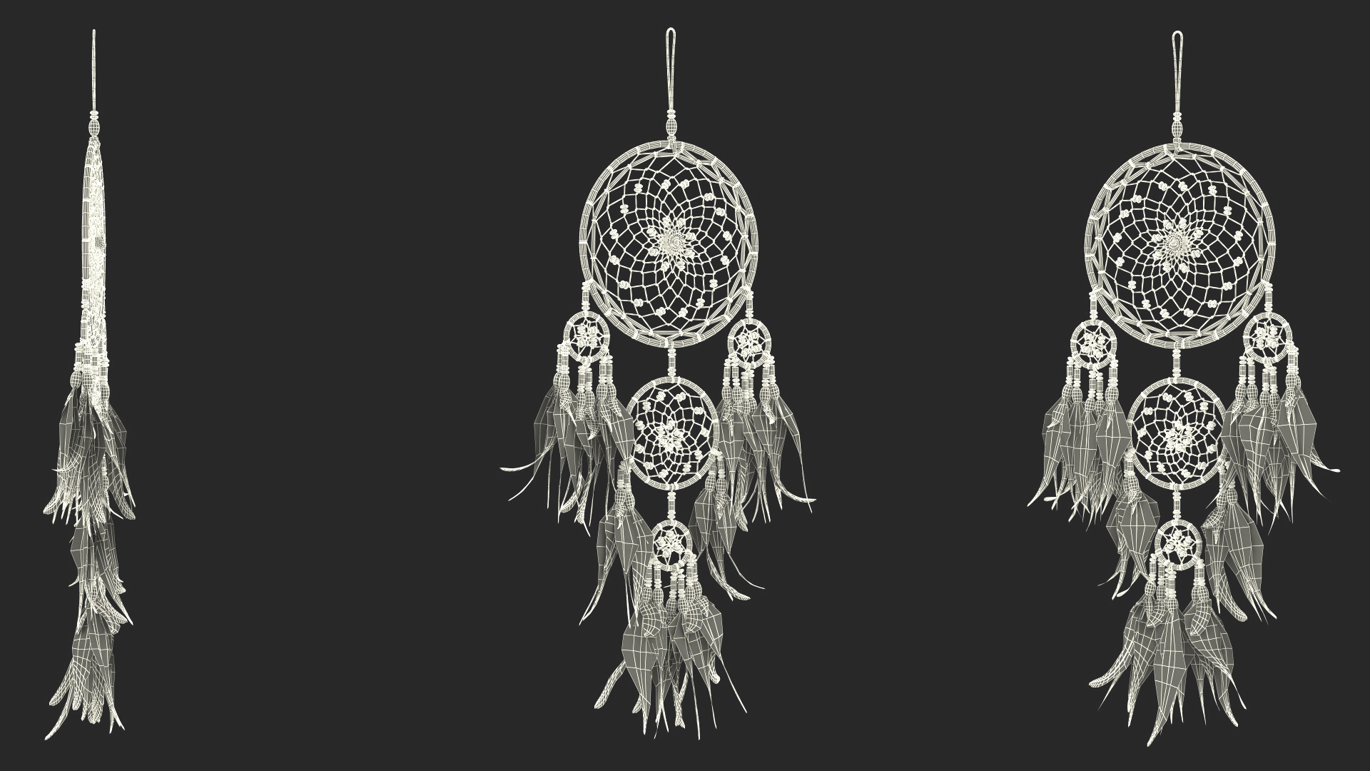 Dreamcatcher with Blue Feathers Five Rings 3D