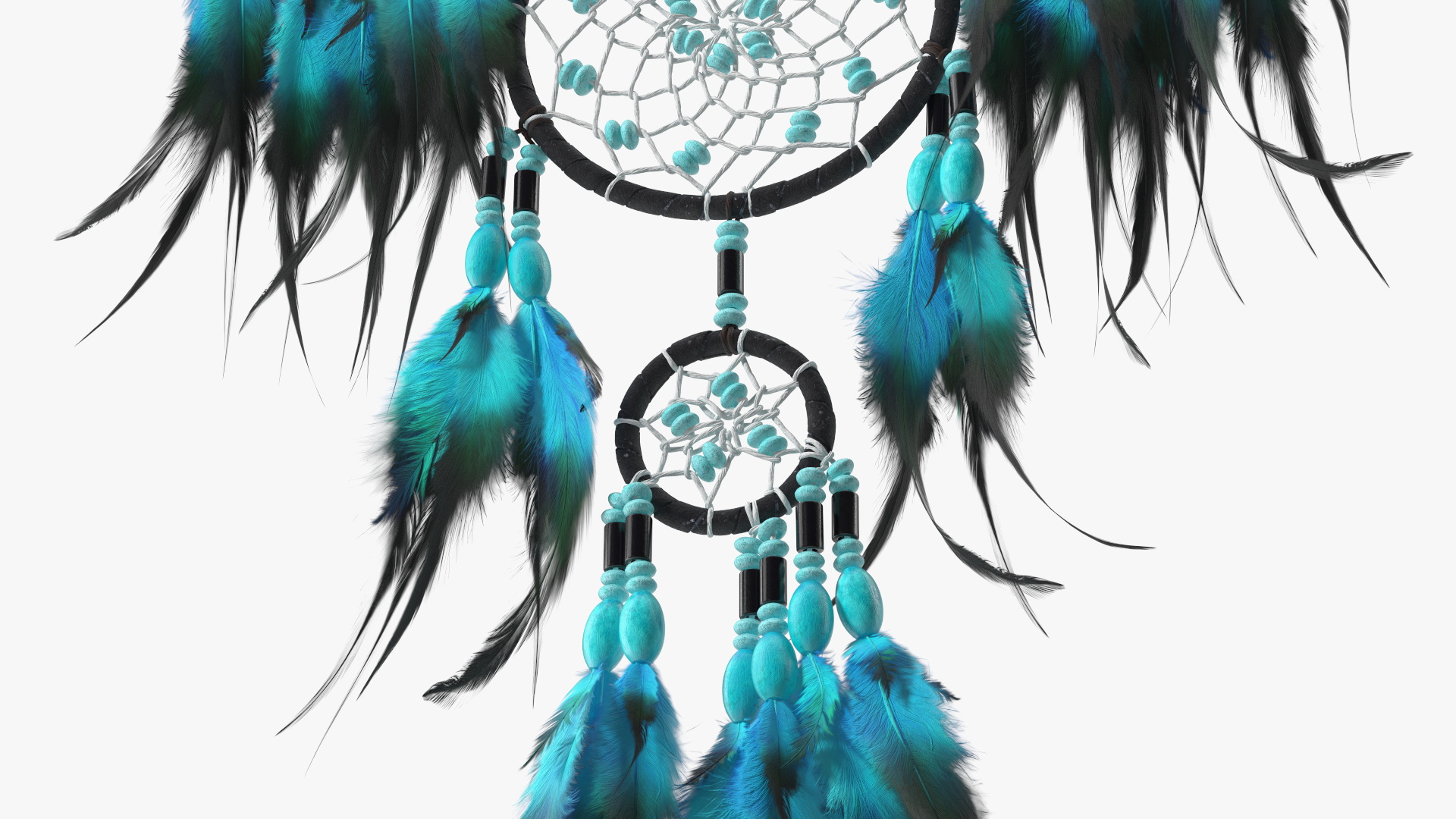 Dreamcatcher with Blue Feathers Five Rings 3D