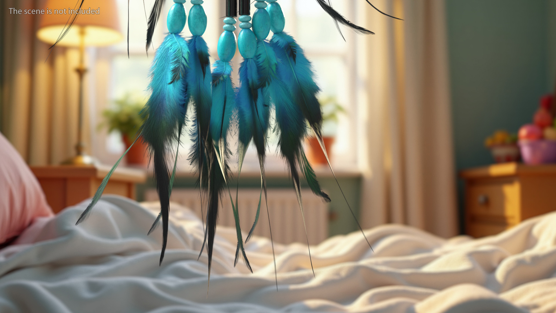 Dreamcatcher with Blue Feathers Five Rings 3D