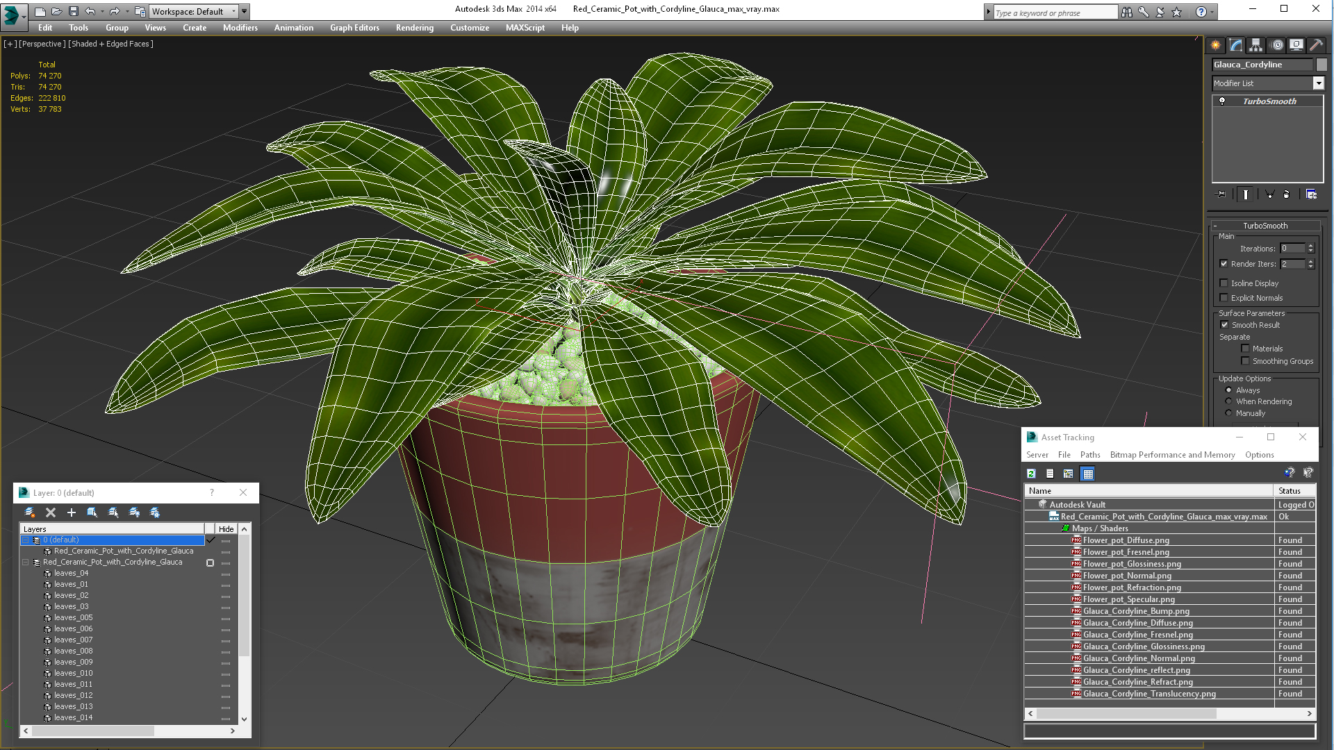 Red Ceramic Pot with Cordyline Glauca 3D