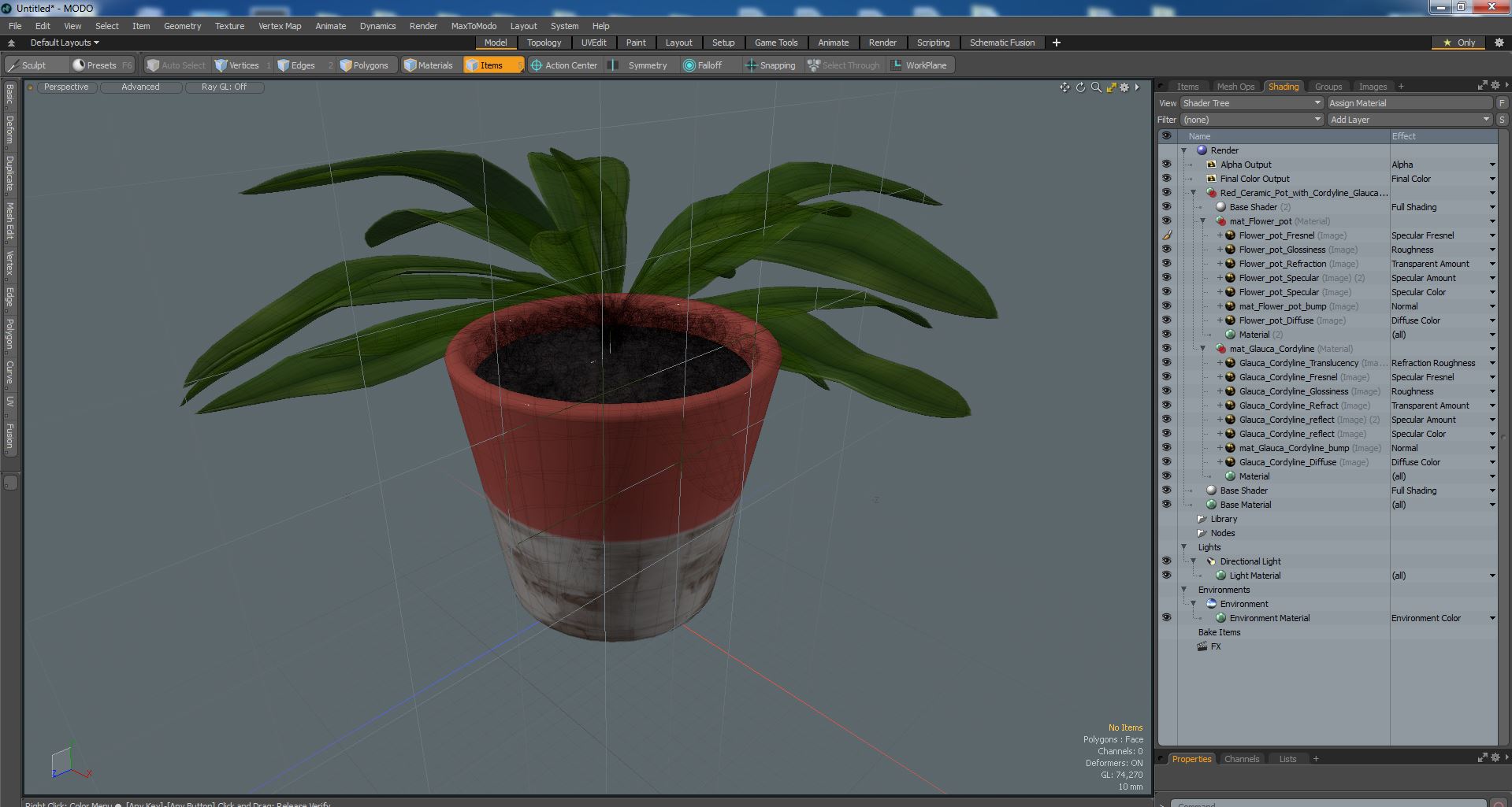 Red Ceramic Pot with Cordyline Glauca 3D