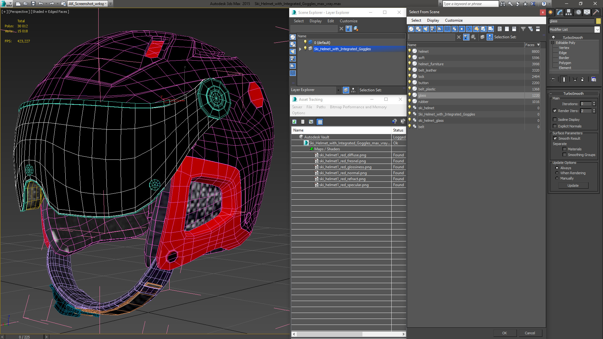 Ski Helmet with Integrated Goggles 3D model
