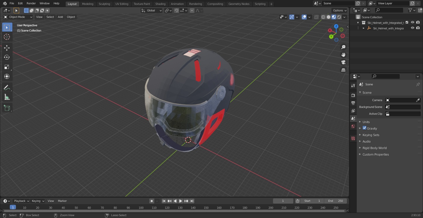 Ski Helmet with Integrated Goggles 3D model