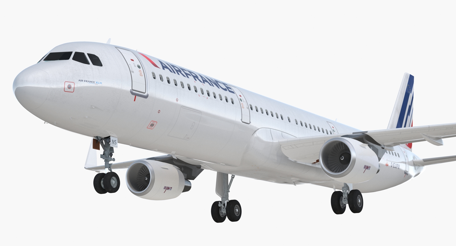 3D model Airbus A321 with Interior and Cockpit Air France Rigged